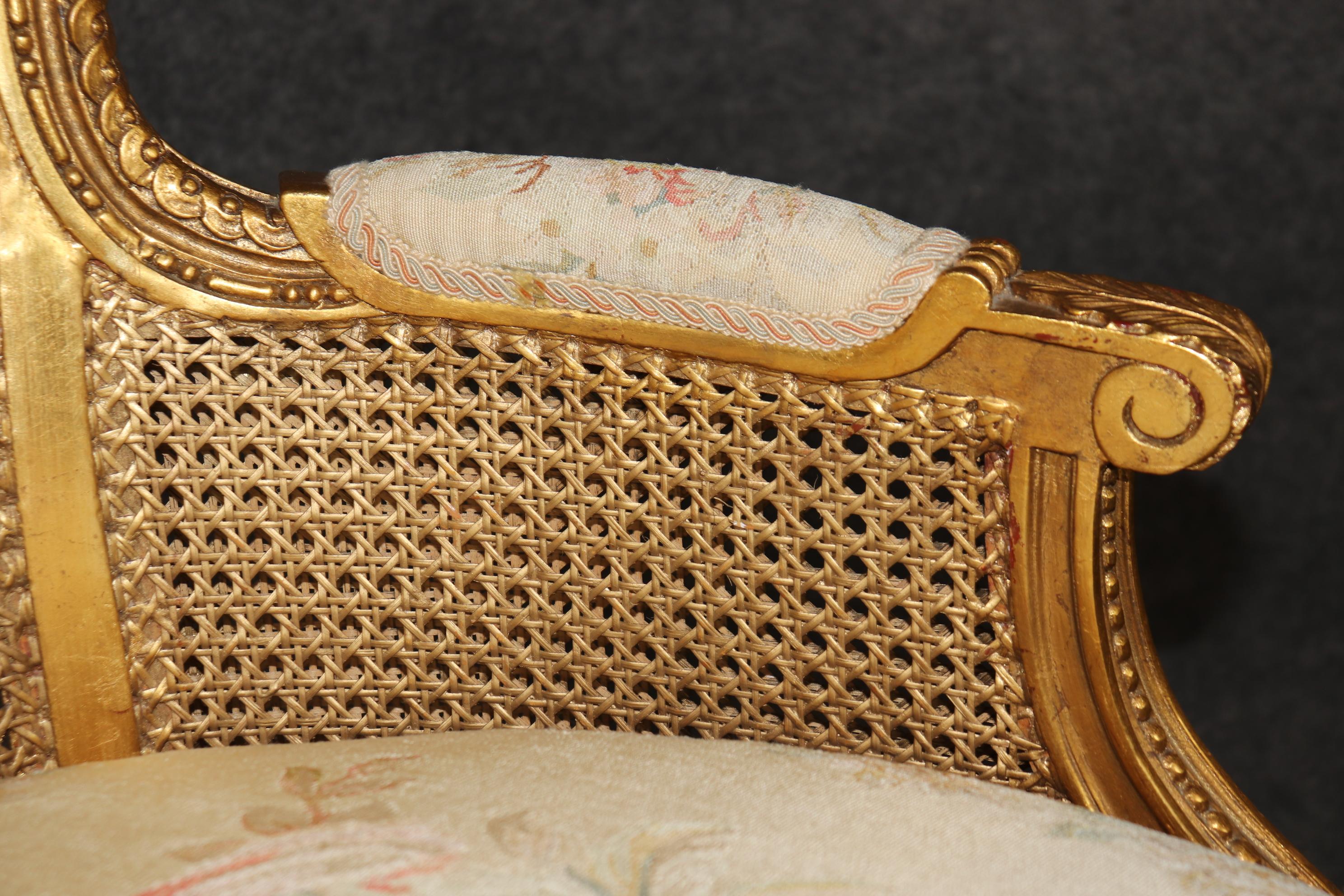 Outstanding Pair Luminous French Giltwood Cane Louis XVI Bergere Chairs 4