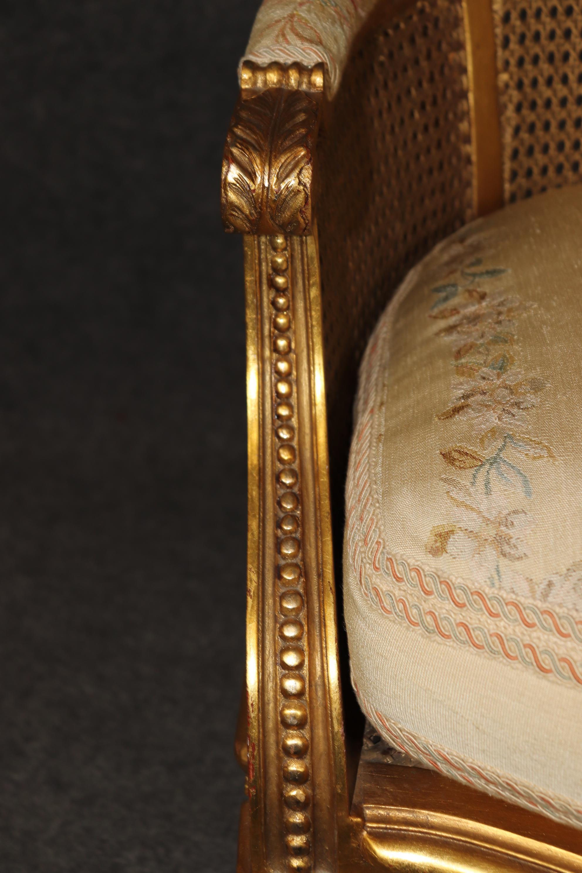 Outstanding Pair Luminous French Giltwood Cane Louis XVI Bergere Chairs 5