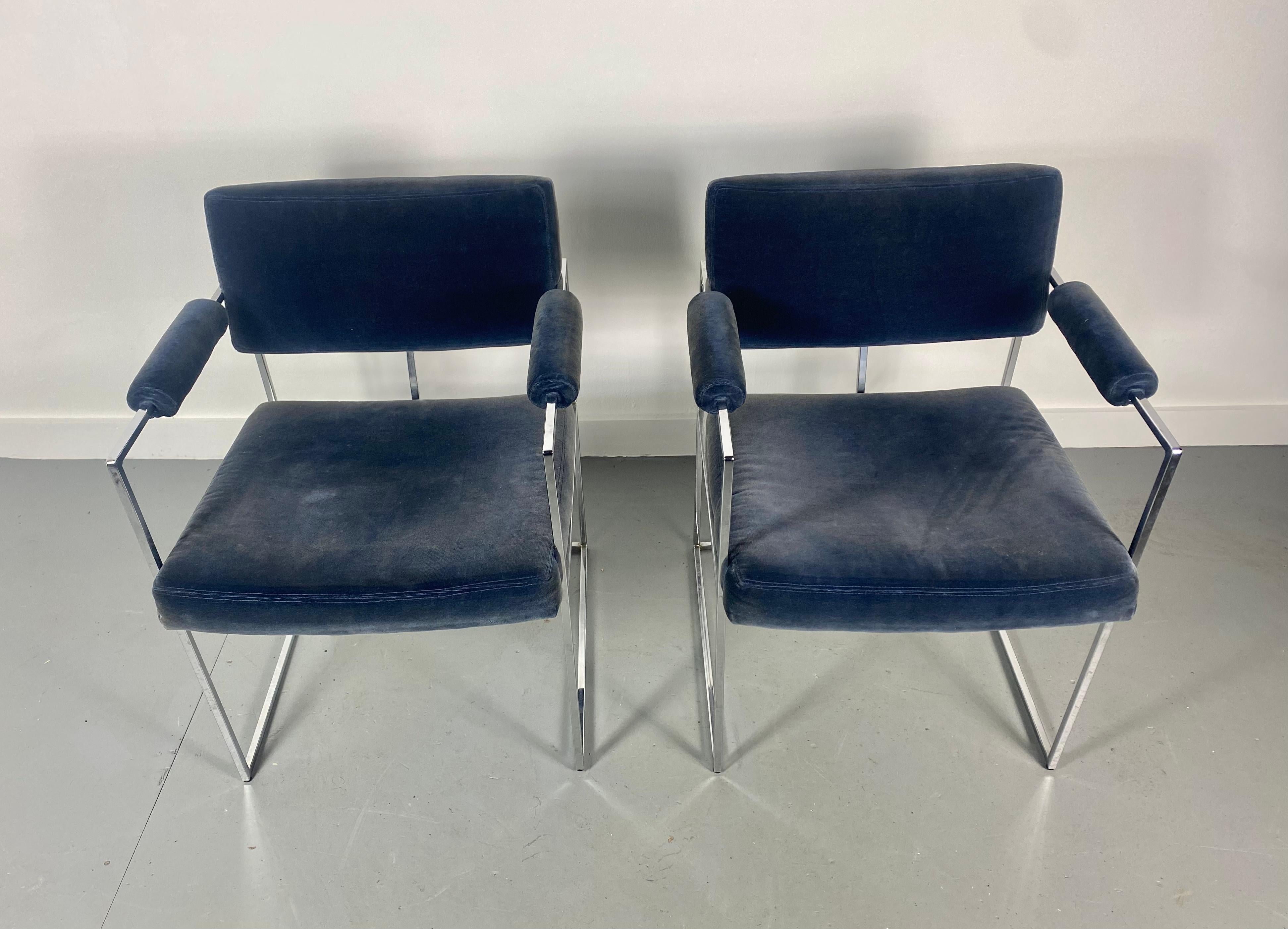 Paire exceptionnelle de chaises de salle à manger/de salon chromées de Milo Baughman, mi-siècle moderne en vente 3