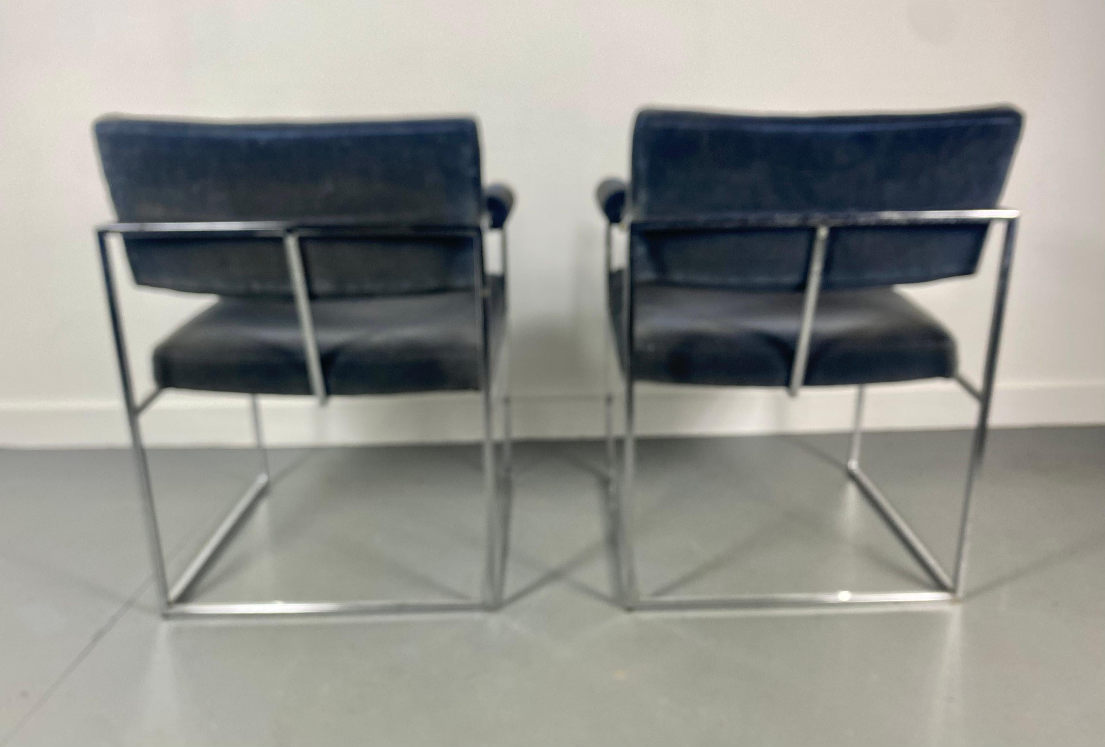 American Outstanding Pair Milo Baughman Chrome Dining/ Lounge Chairs, Mid-Century Modern For Sale