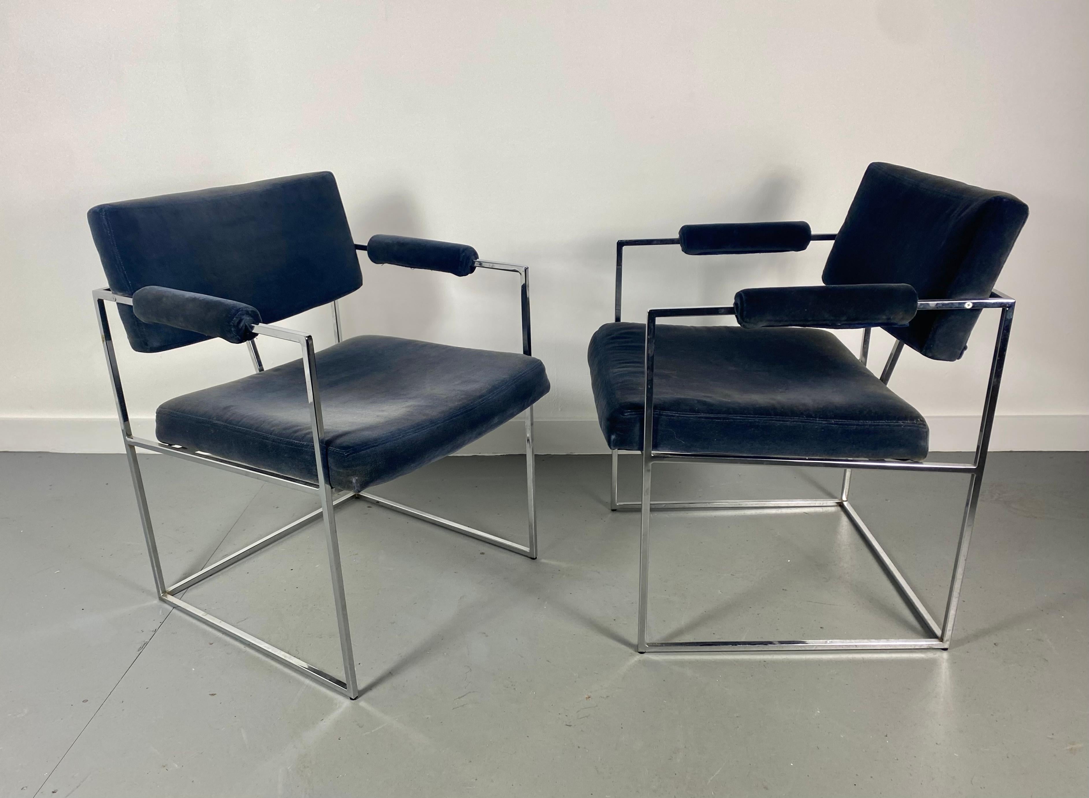 Mid-20th Century Outstanding Pair Milo Baughman Chrome Dining/ Lounge Chairs, Mid-Century Modern For Sale