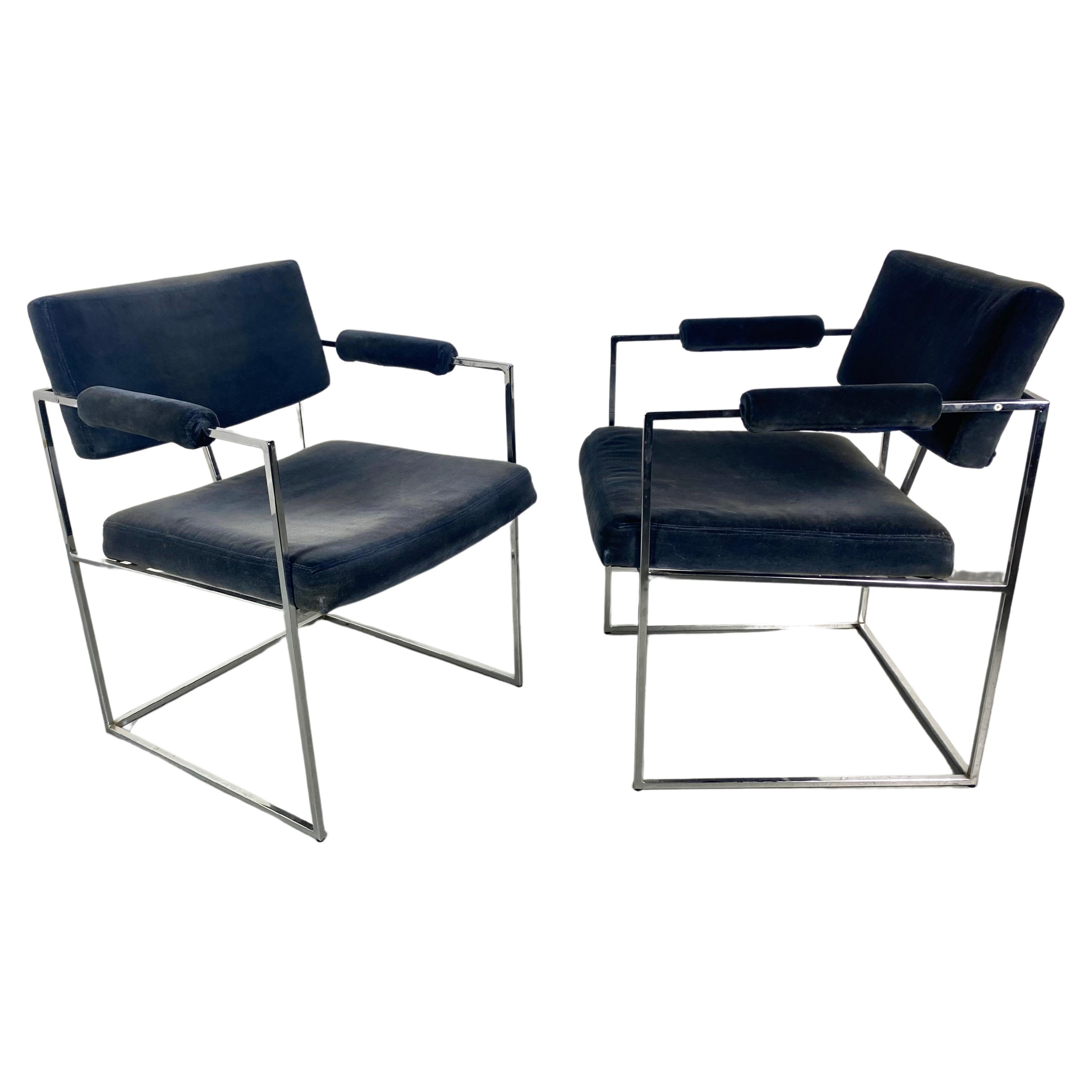 Outstanding Pair Milo Baughman Chrome Dining/ Lounge Chairs, Mid-Century Modern