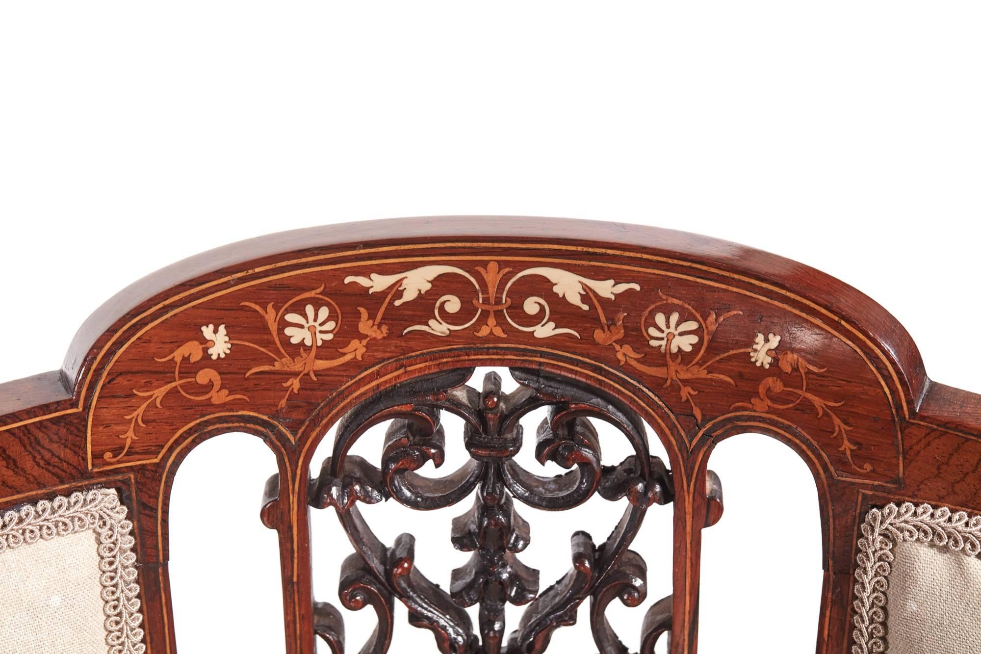 Outstanding Pair Of Edwardian Rosewood Inlaid Library Chairs 8