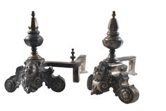 Outstanding Pair of German Historism Victorian Andirons with Angel Heads