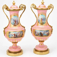Outstanding Pair of  Gilt-Bronze Mounted  Jeweled Porcelain  Covered Vases