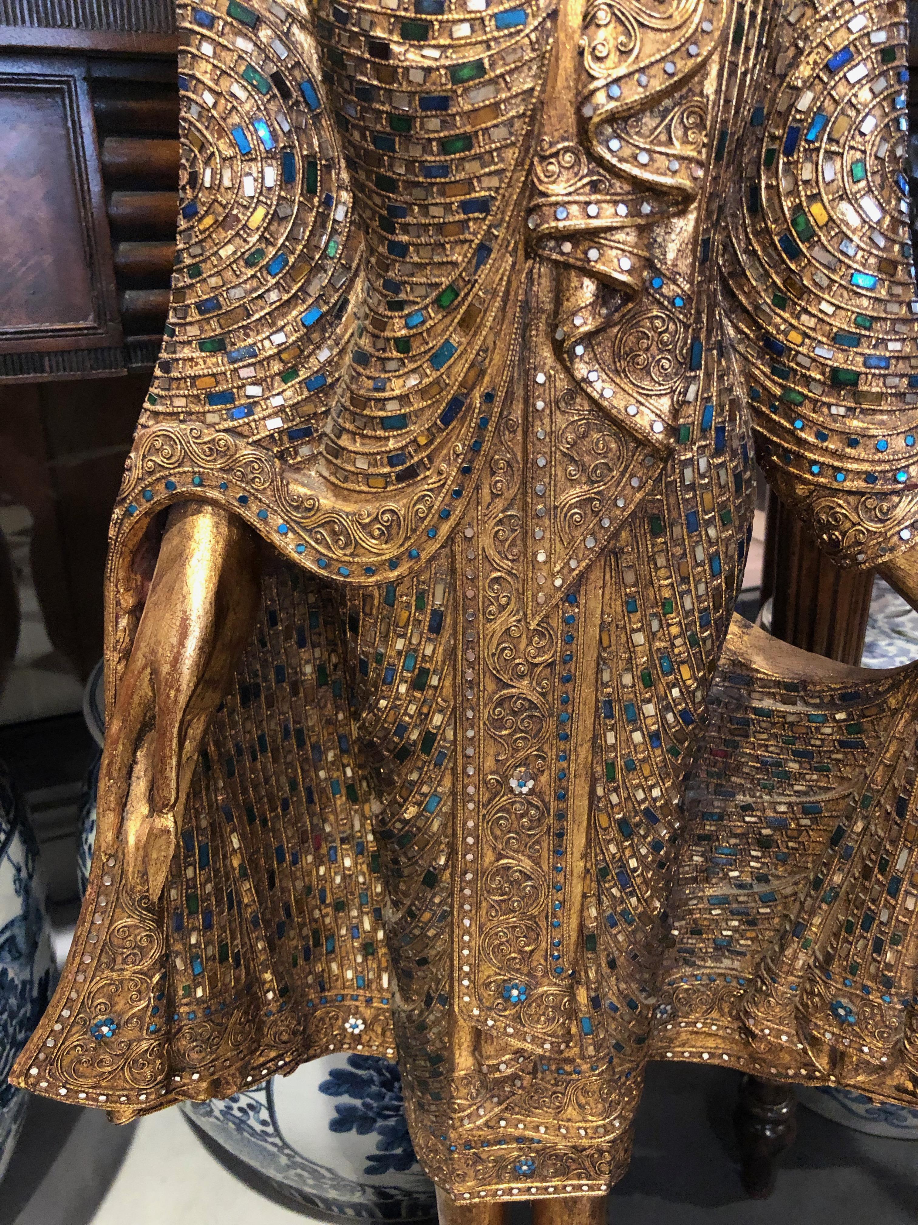 Pair of Gold Leafed Standing Thai Buddhas Statues 2