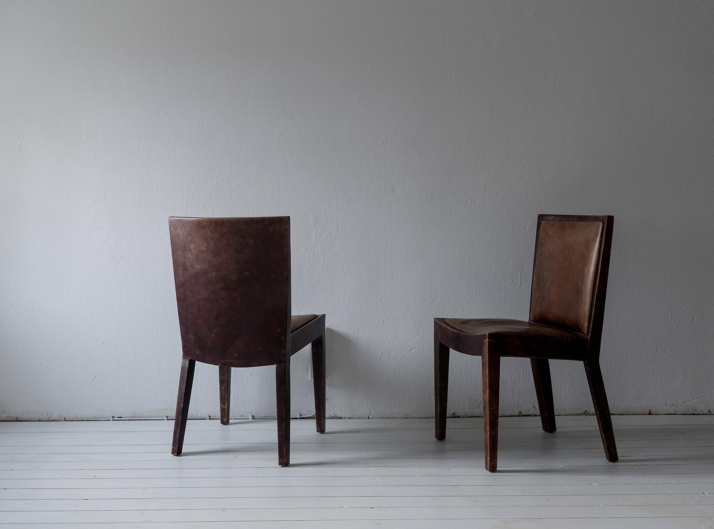 20th Century Chic Pair of Original Karl Springer JMF Chairs in Goatskin