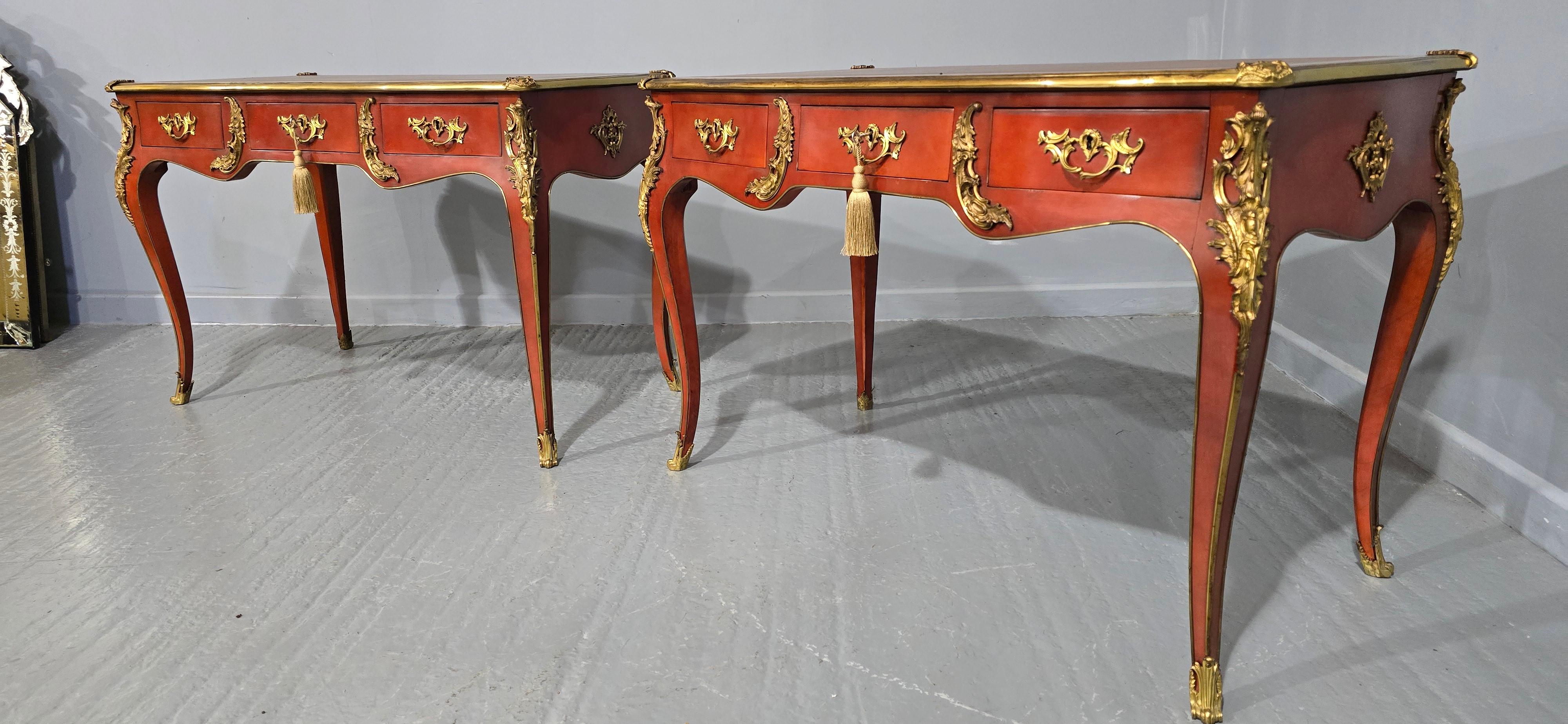 Outstanding Pair of Red Laquered Bureau Plat Desks For Sale 5