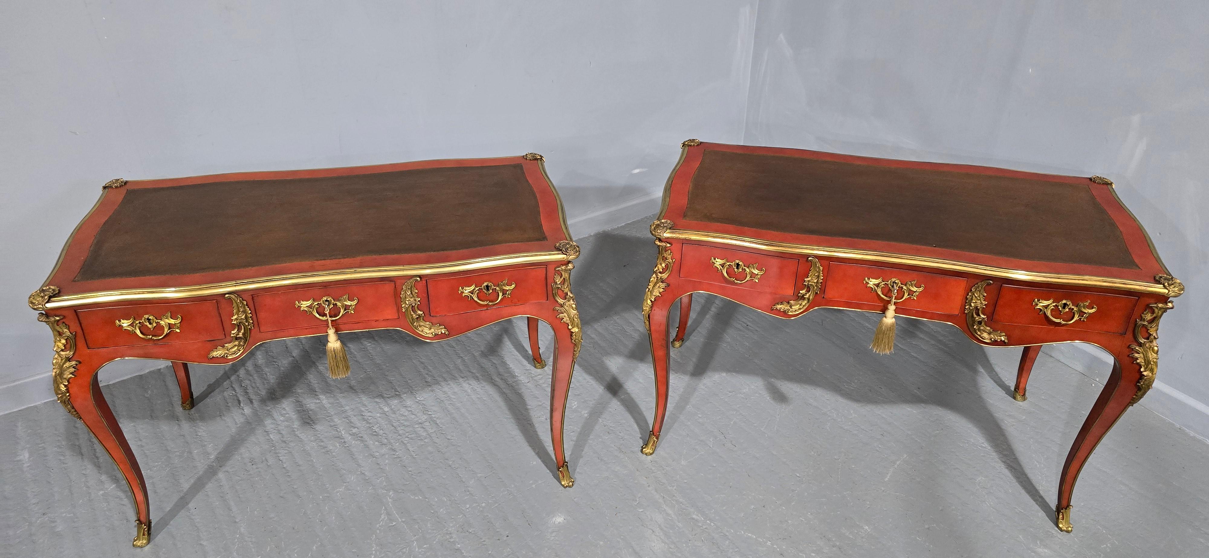 Outstanding Pair of Red Laquered Bureau Plat Desks For Sale 7