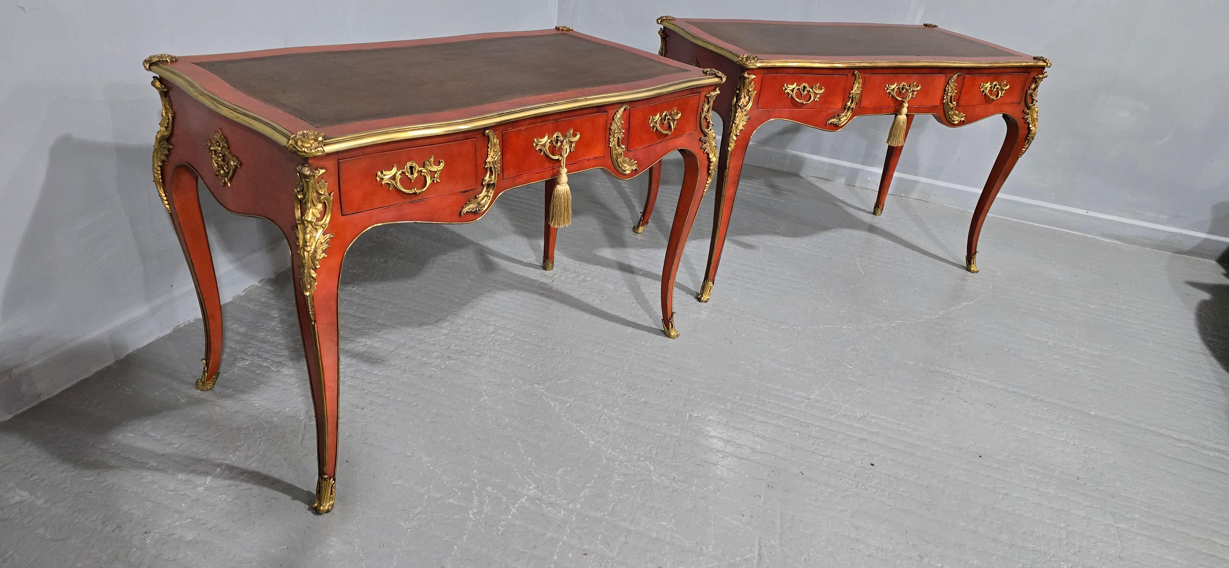 Outstanding Pair of Red Laquered Bureau Plat Desks For Sale 8