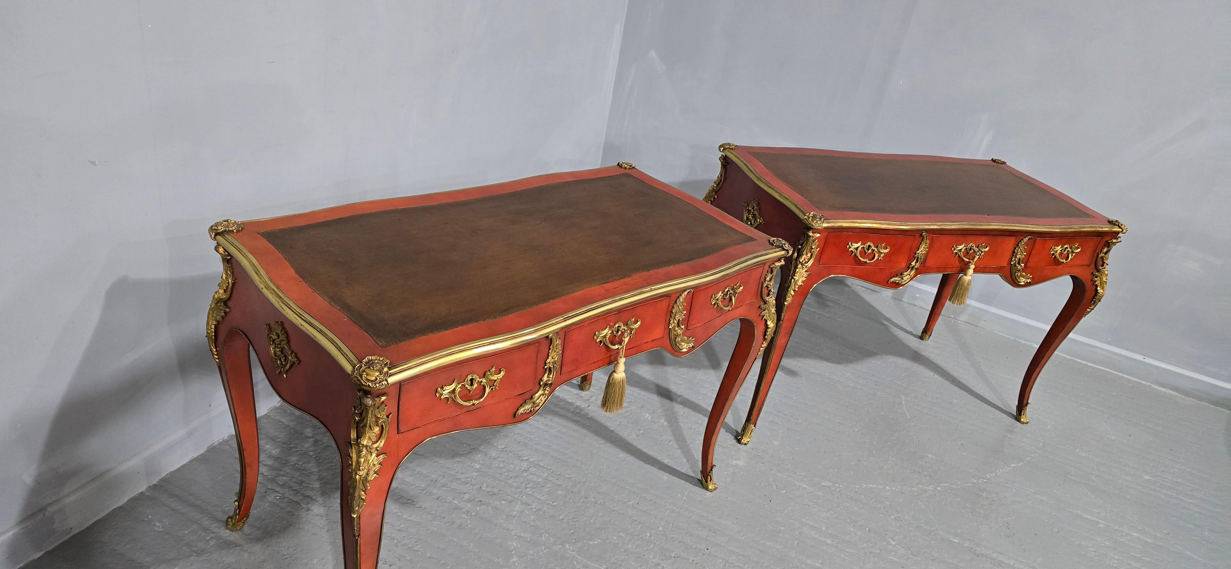 Outstanding Pair of Red Laquered Bureau Plat Desks For Sale 9