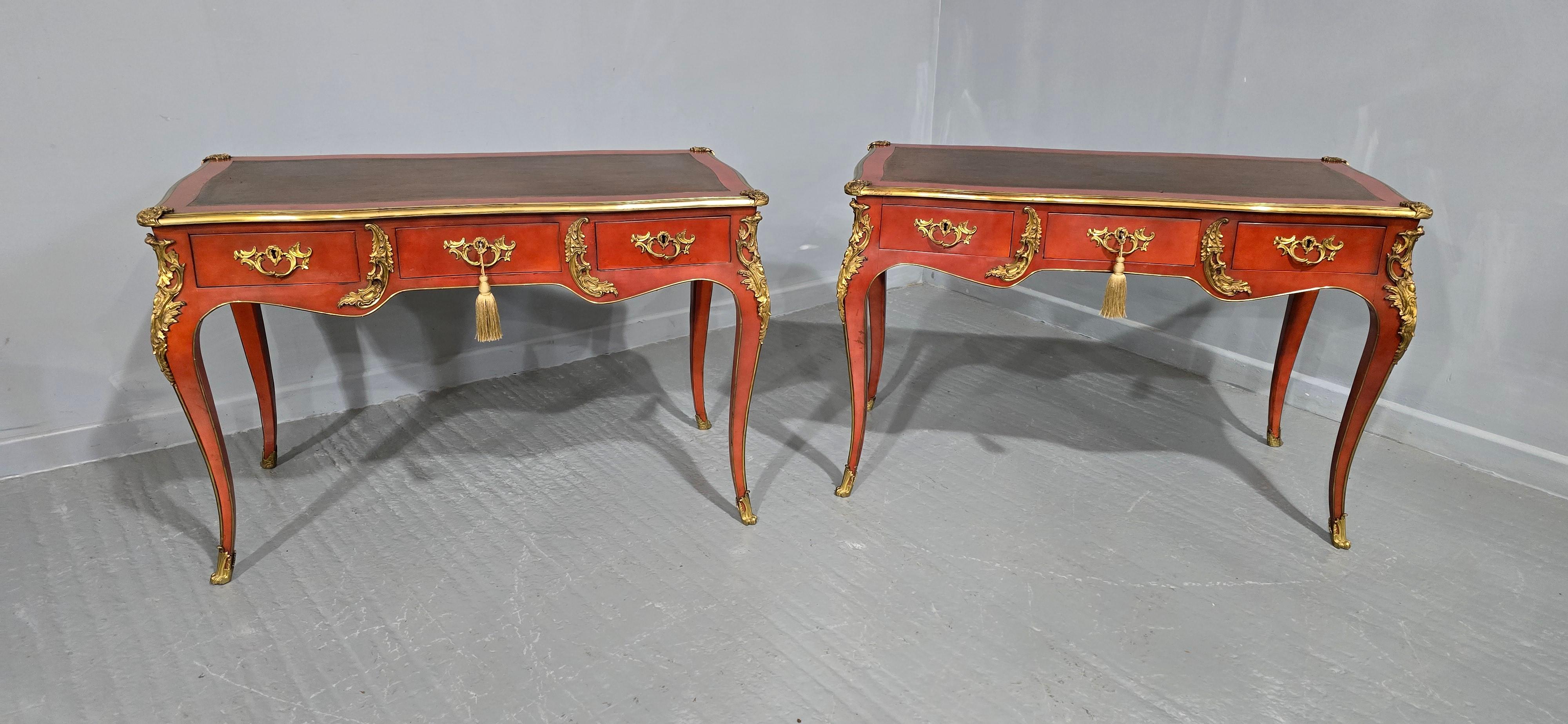 Outstanding Pair of Red Laquered Bureau Plat Desks For Sale 10