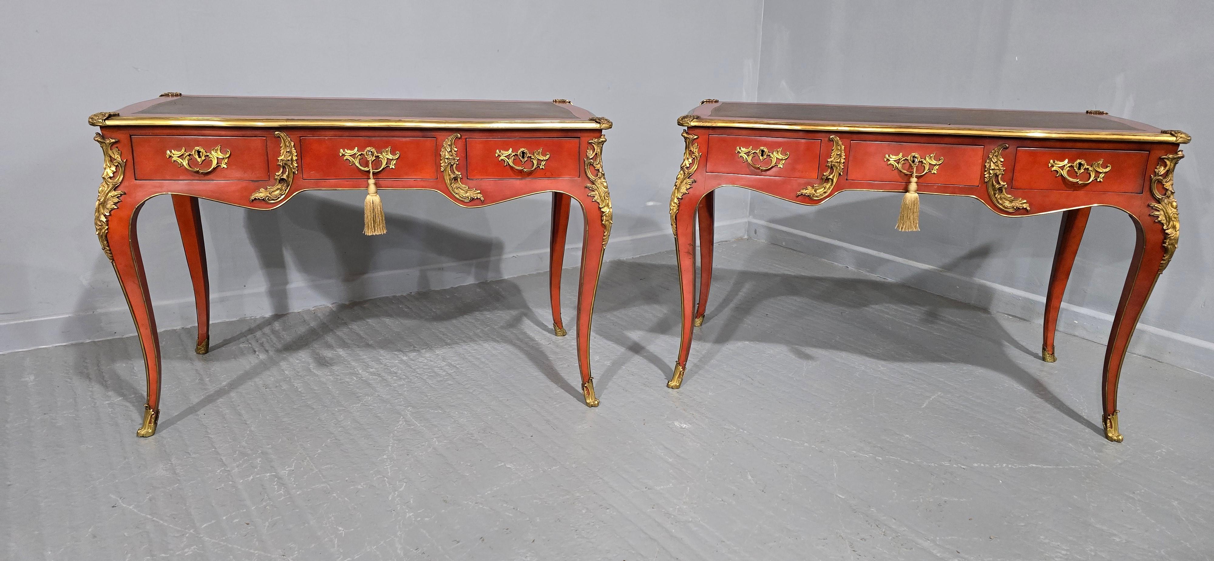 Louis XIV Outstanding Pair of Red Laquered Bureau Plat Desks For Sale