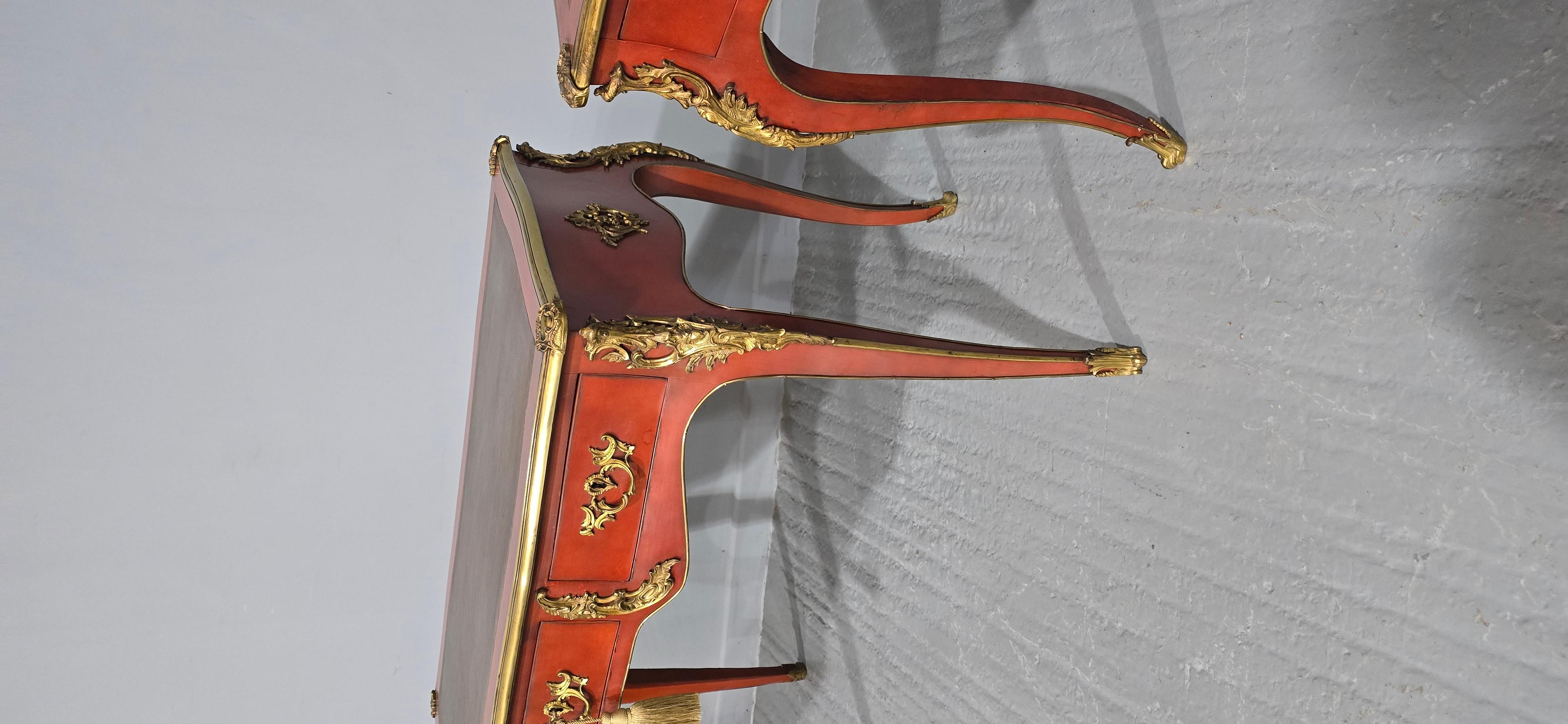 French Outstanding Pair of Red Laquered Bureau Plat Desks For Sale