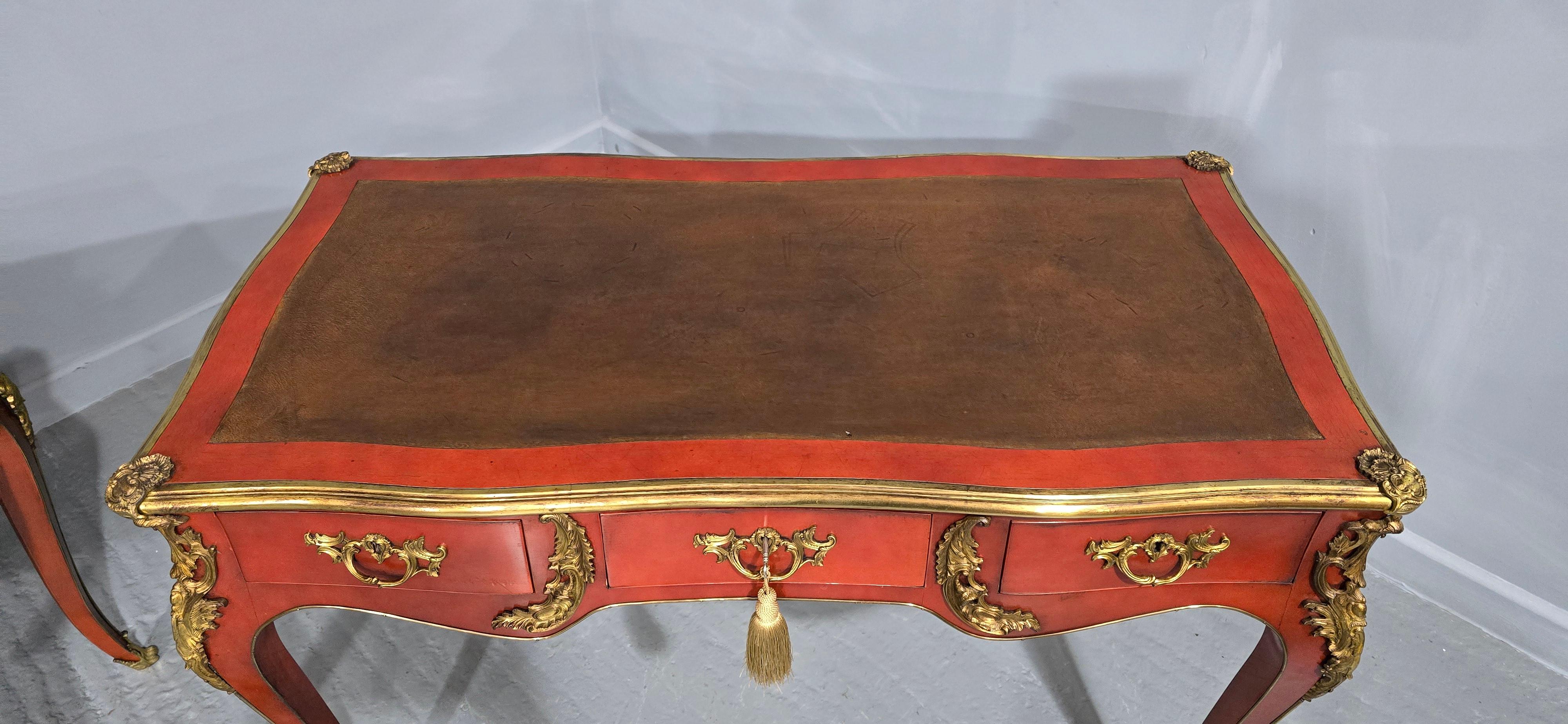 Outstanding Pair of Red Laquered Bureau Plat Desks For Sale 1