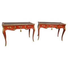 Antique Outstanding Pair of Red Laquered Bureau Plat Desks