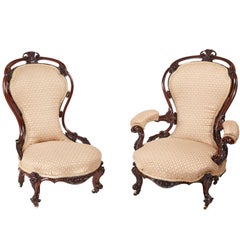 Outstanding Pair of Victorian Carved Walnut Chairs