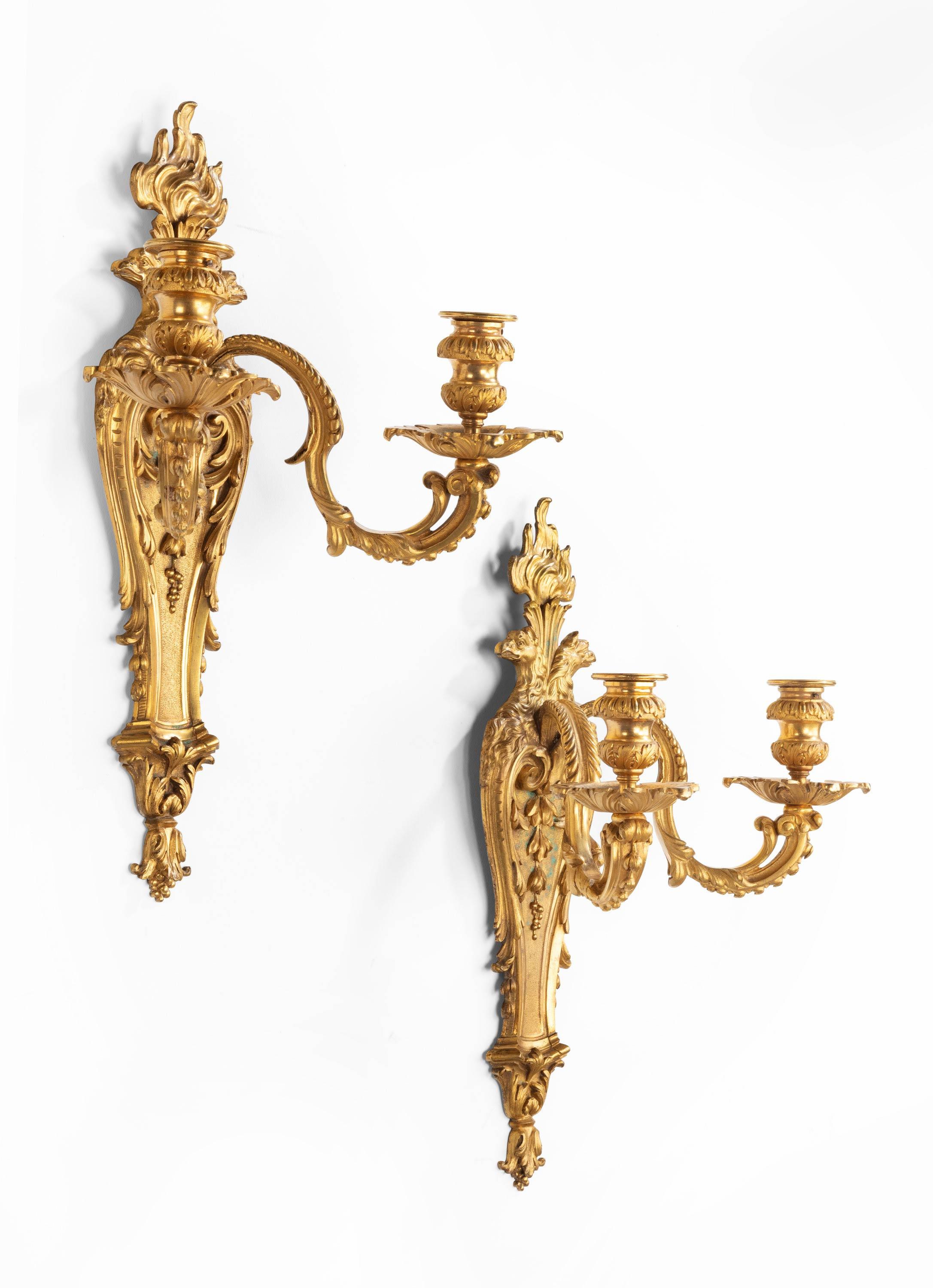 English Outstanding Pair or Ormolu Wall Lights For Sale