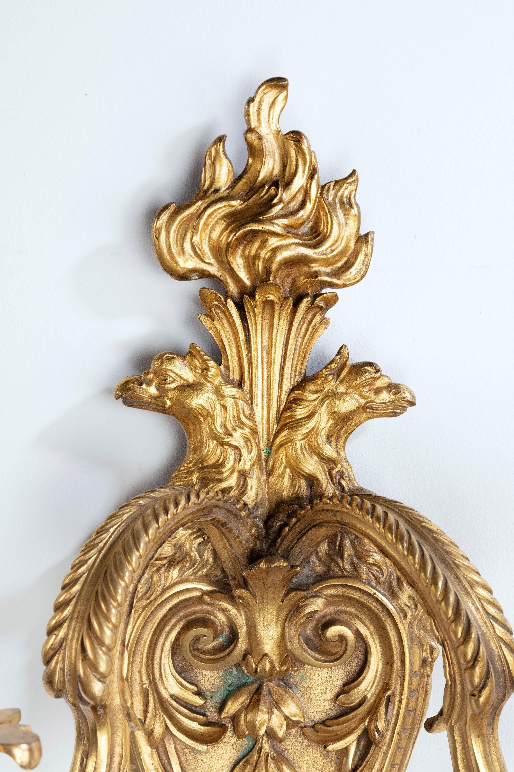19th Century Outstanding Pair or Ormolu Wall Lights For Sale