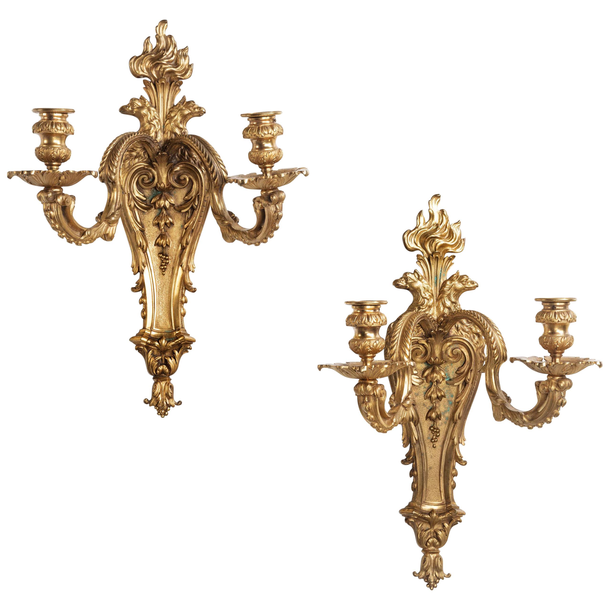Outstanding Pair or Ormolu Wall Lights For Sale