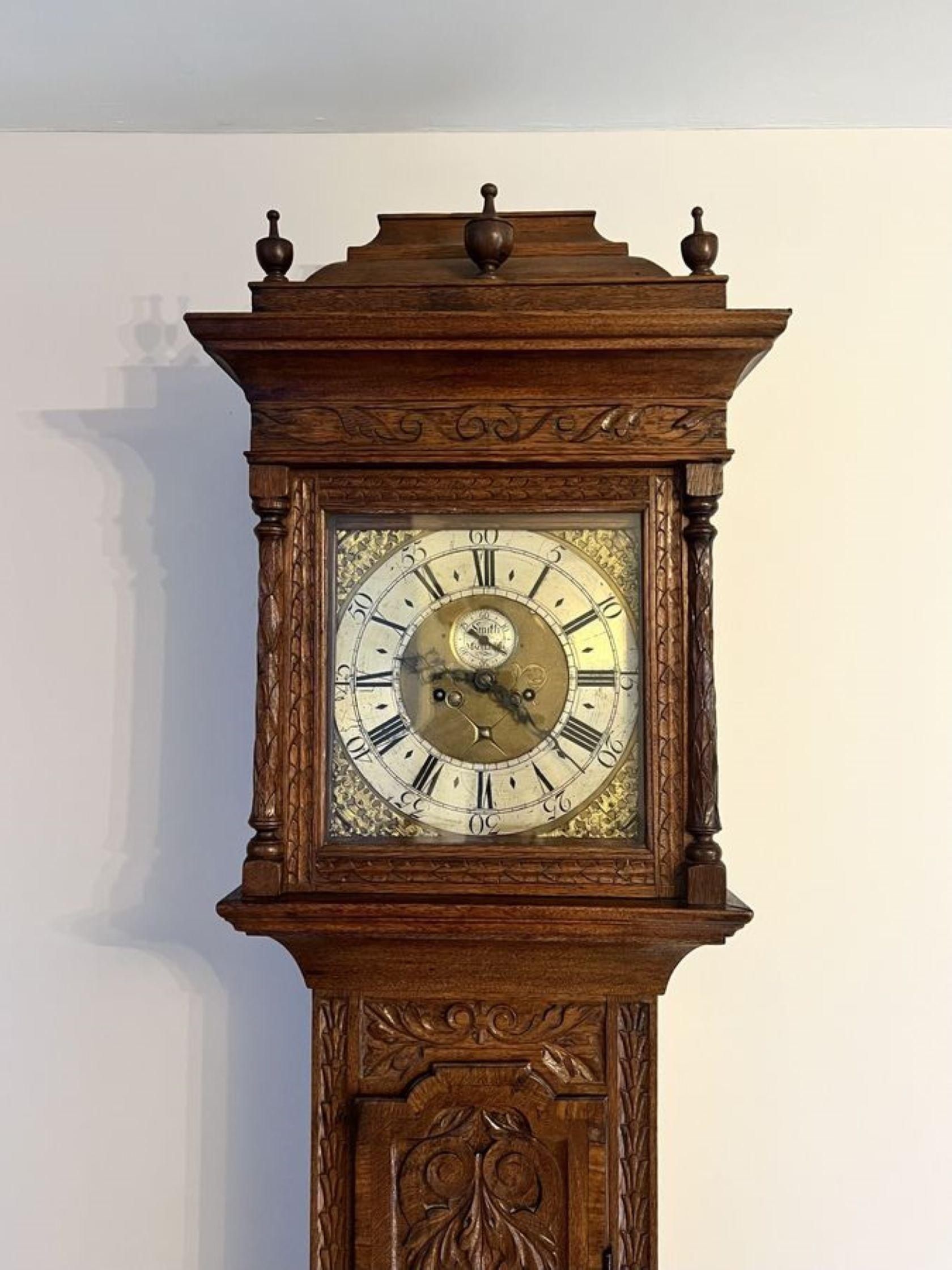 18th Century Outstanding quality 18th century carved oak long case clock
