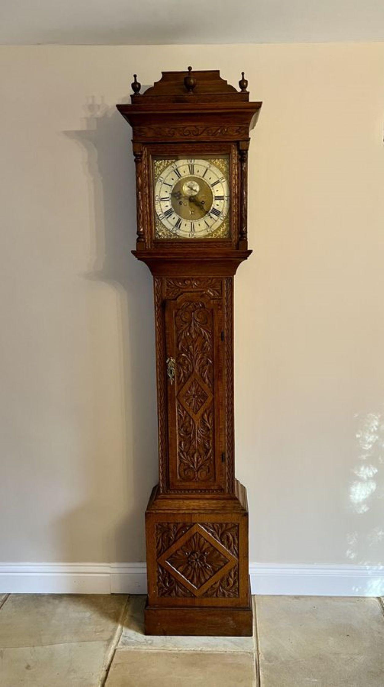 Outstanding quality 18th century carved oak long case clock 1