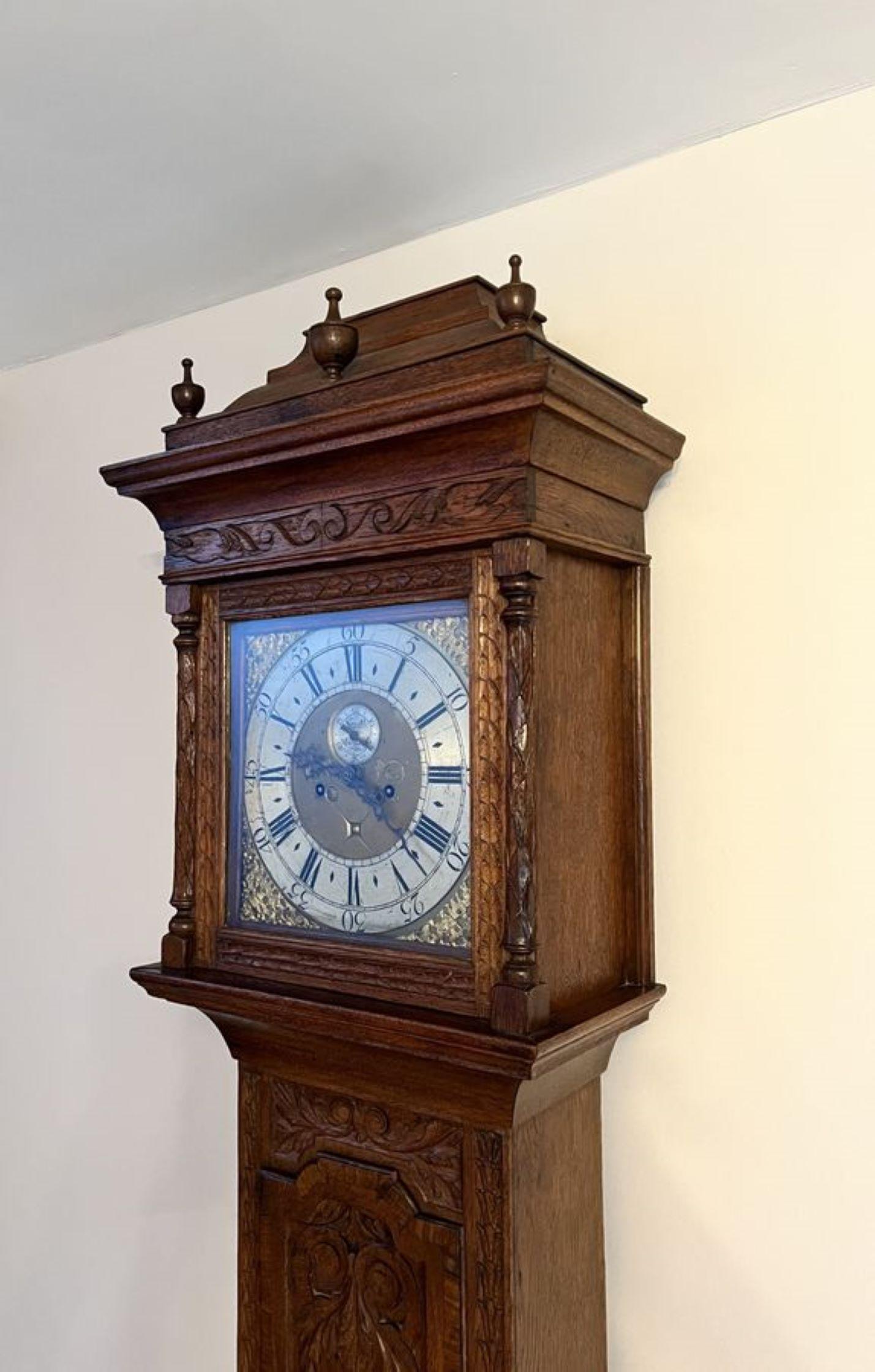 Outstanding quality 18th century carved oak long case clock 2