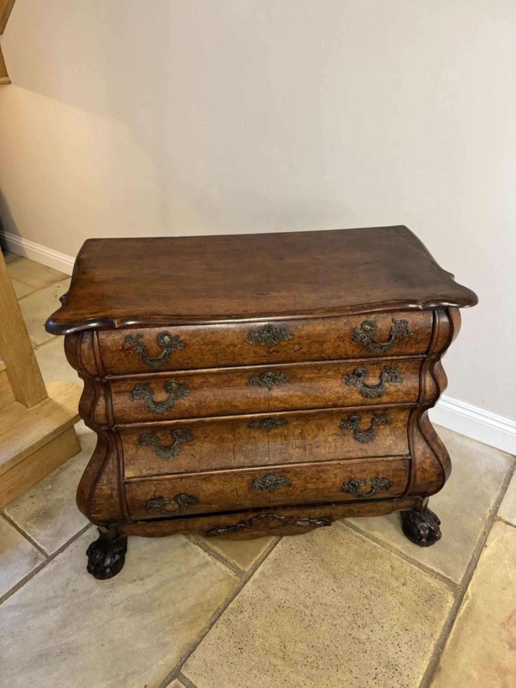 18th Century Outstanding quality 18th century Dutch antique burr walnut bombe chest of drawer For Sale