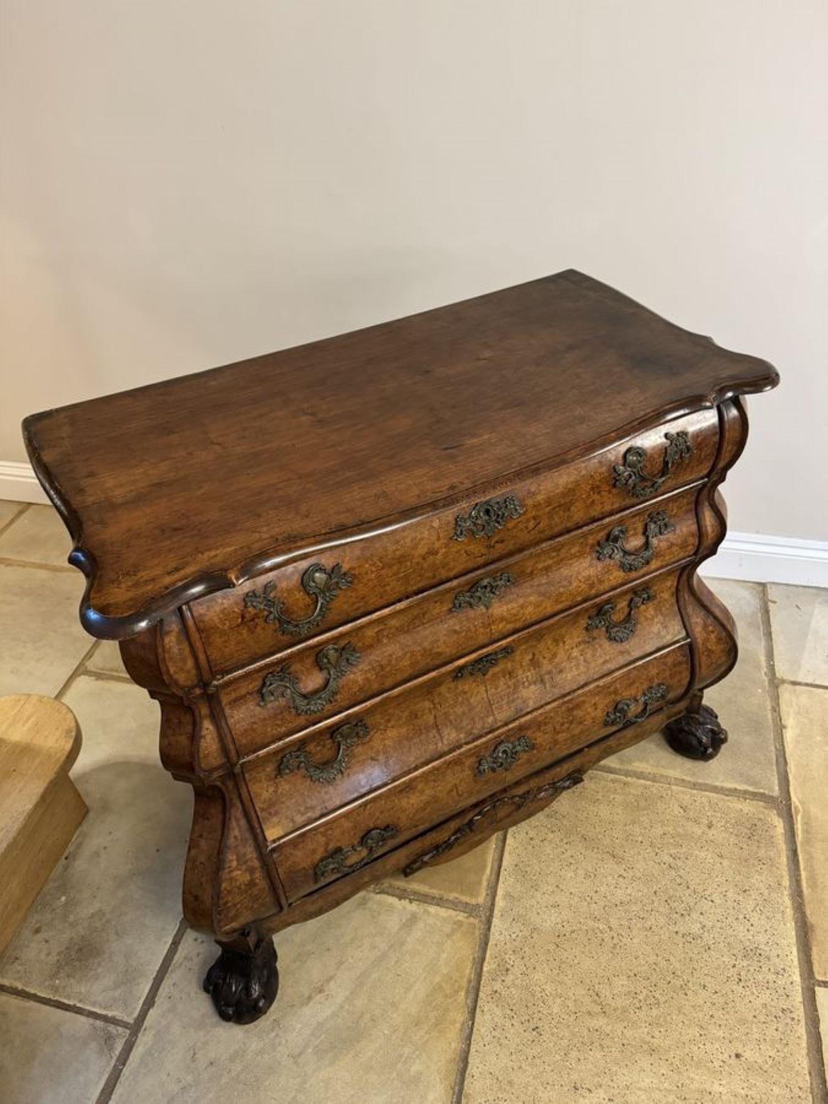 Walnut Outstanding quality 18th century Dutch antique burr walnut bombe chest of drawer For Sale