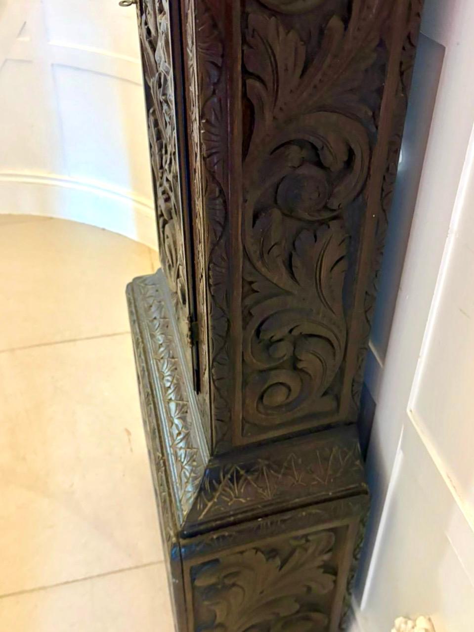 Outstanding quality 18th century oak longcase clock having a fabulous brass dial with a 12” silvered chapter ring showing roman numerals and a subsidiary seconds dial, date aperture, a magnificent painted Royal Naval sailing ship to the top flying