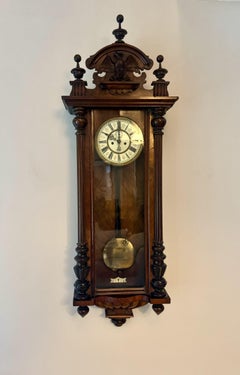 Outstanding quality antique 19th century carved walnut wall clock