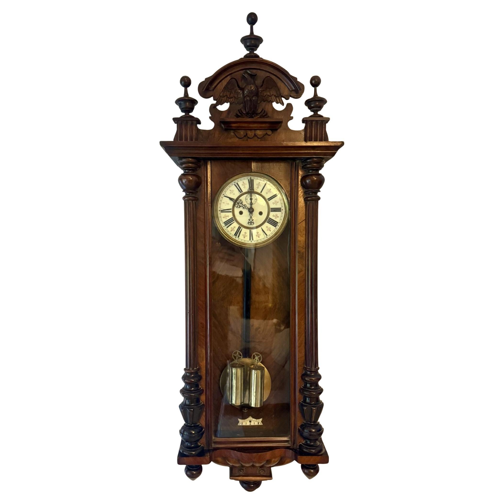 Outstanding quality antique 19th century carved walnut wall clock For Sale