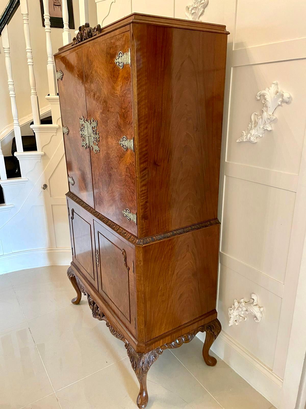 English Outstanding Quality Antique Burr Walnut Cocktail Cabinet For Sale