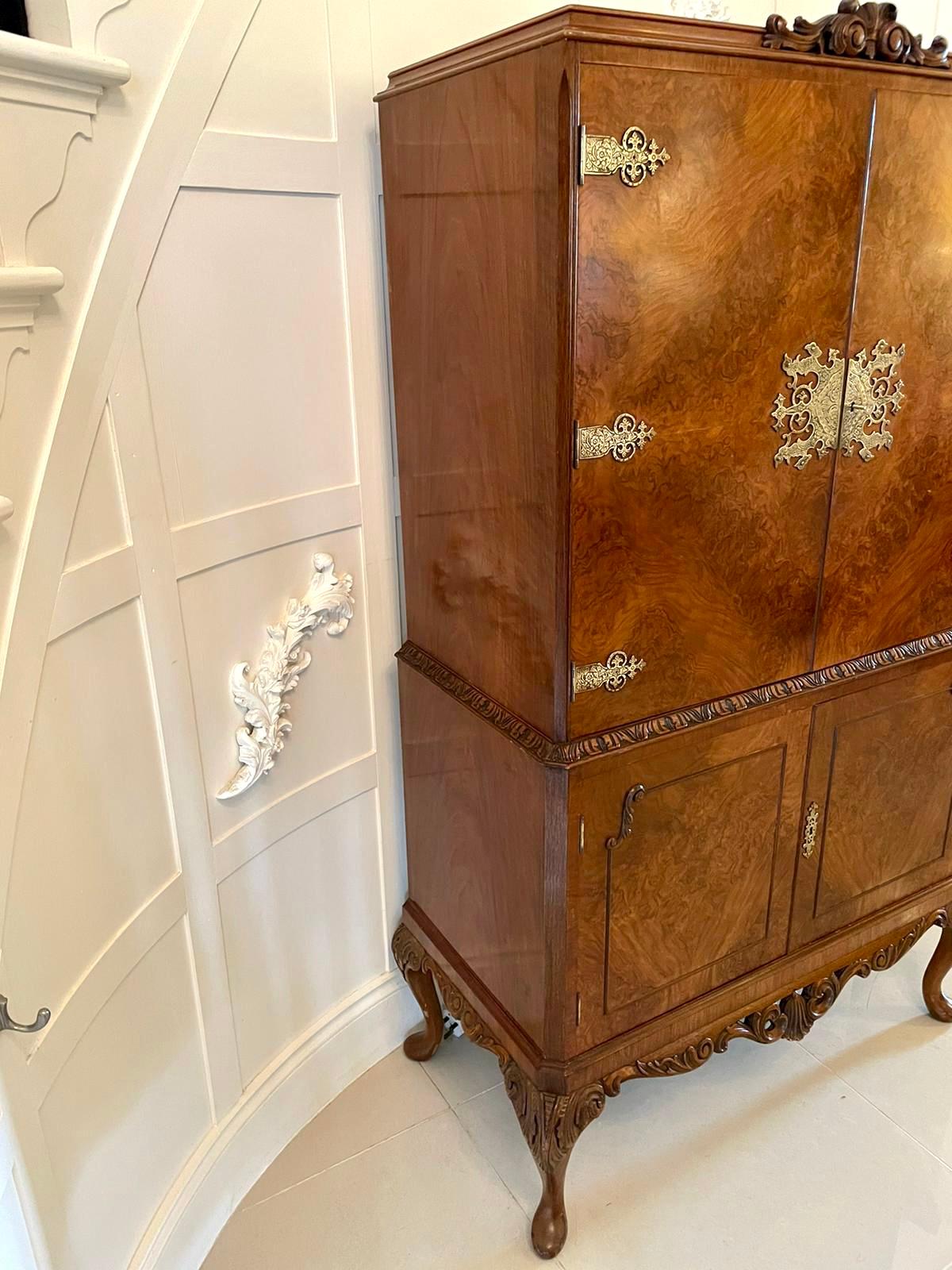 20th Century Outstanding Quality Antique Burr Walnut Cocktail Cabinet For Sale
