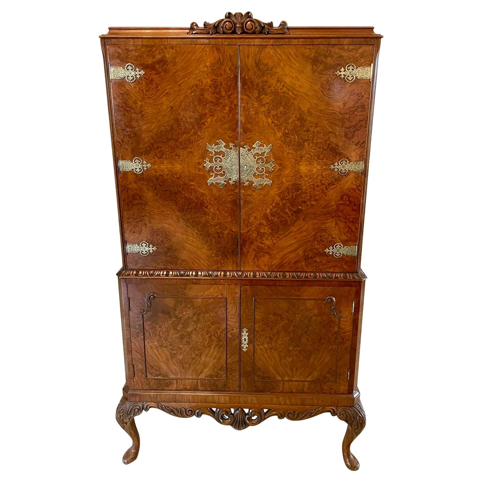 Outstanding Quality Antique Burr Walnut Cocktail Cabinet For Sale