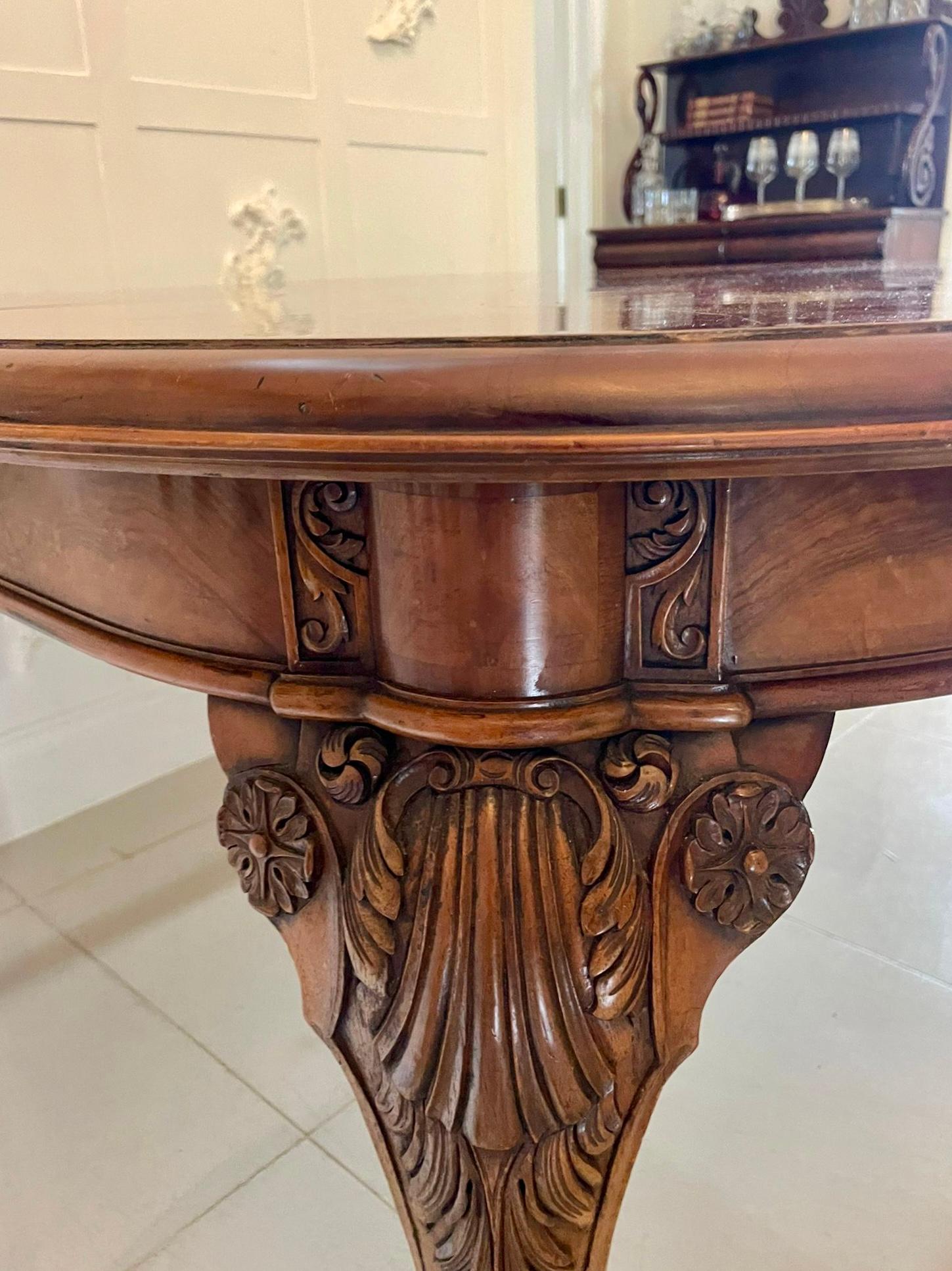 English Outstanding Quality Antique Burr Walnut Extending Dining Table By Maple & Co.