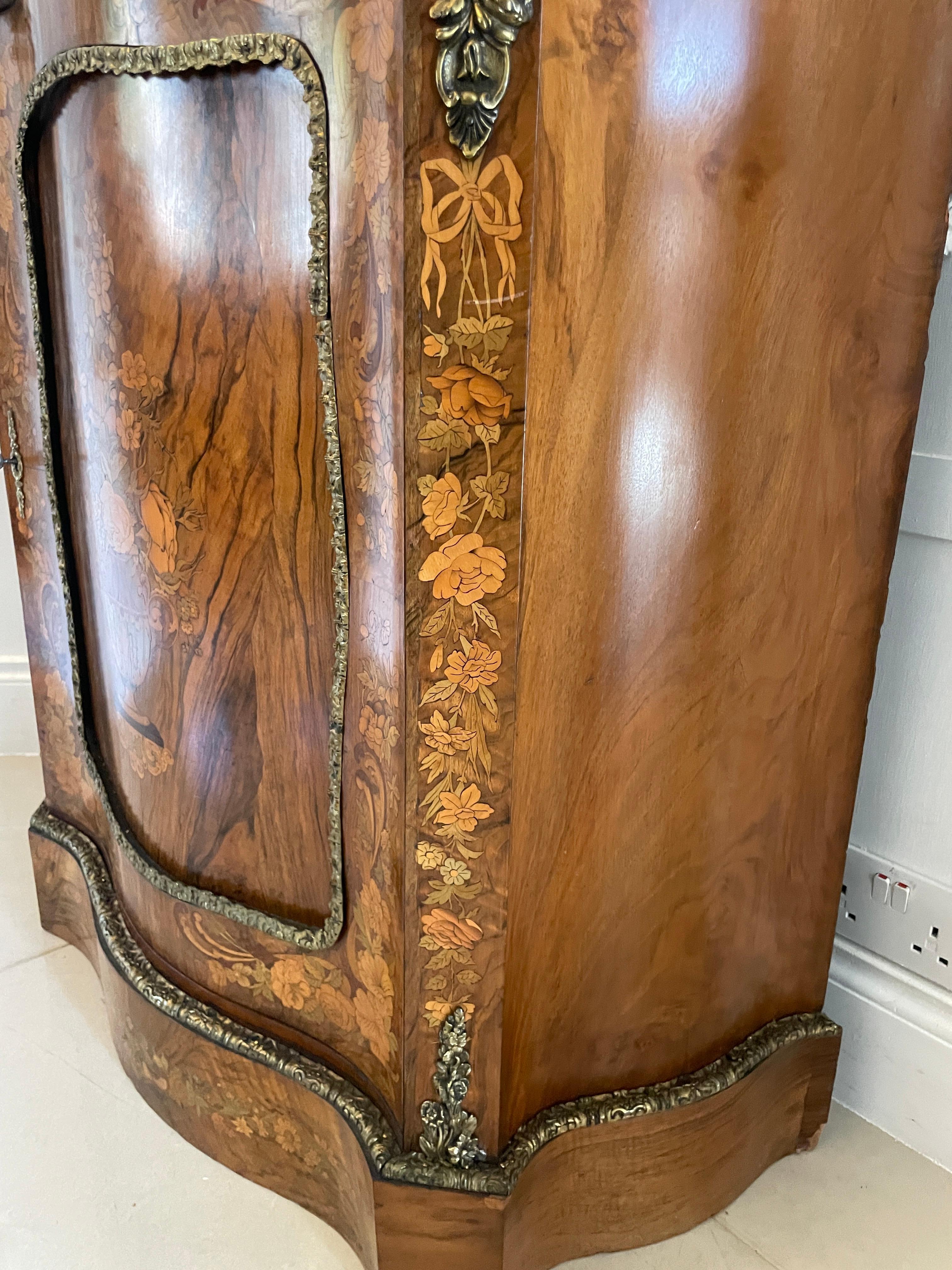 19th Century Outstanding Quality Antique Burr Walnut Inlaid Floral Marquetry Side Cabinet For Sale