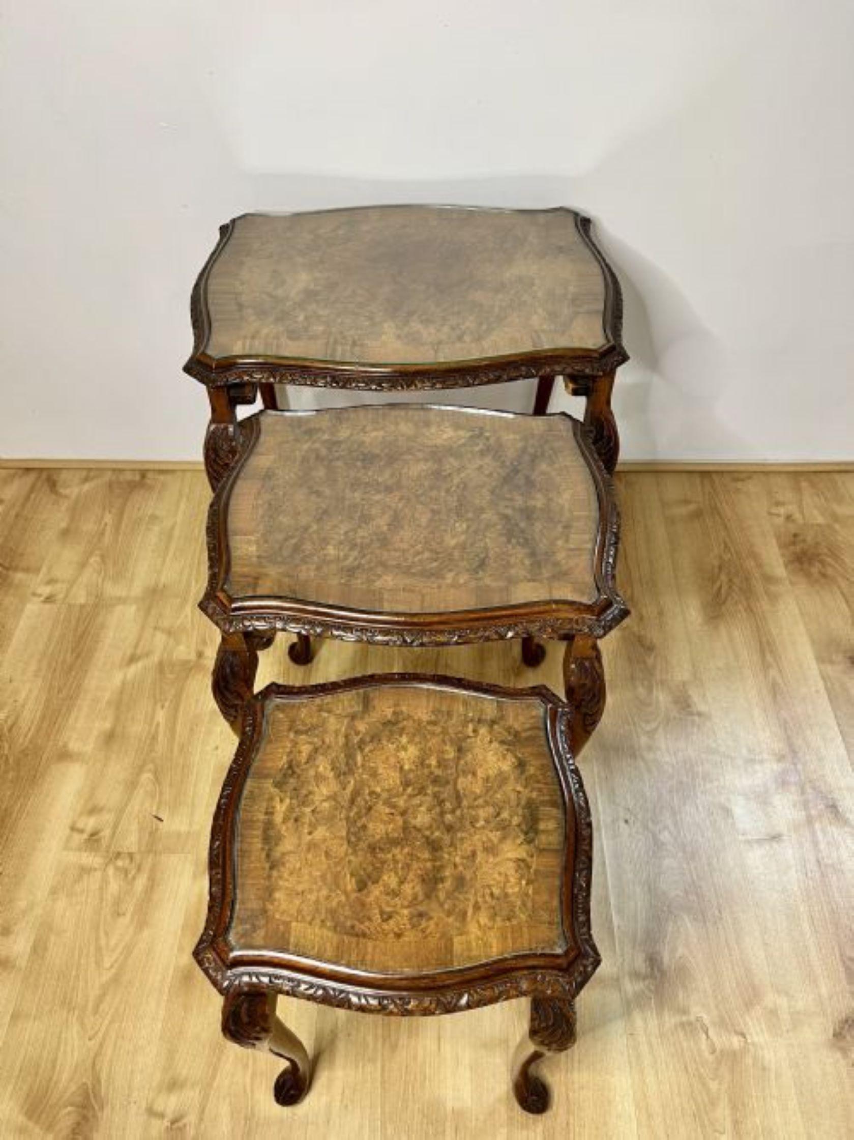 Outstanding quality antique burr walnut nest of three tables  6
