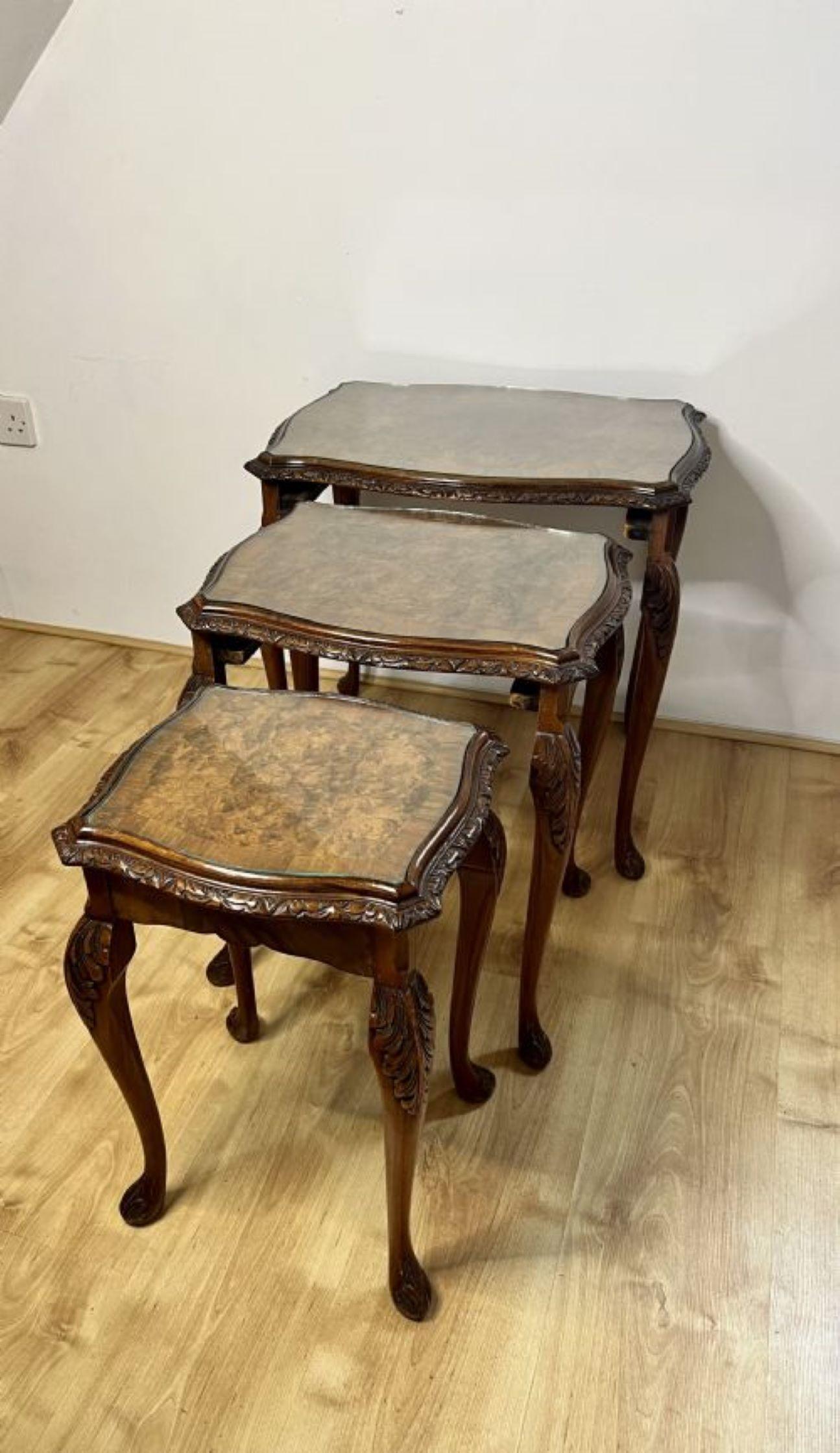 20th Century Outstanding quality antique burr walnut nest of three tables 