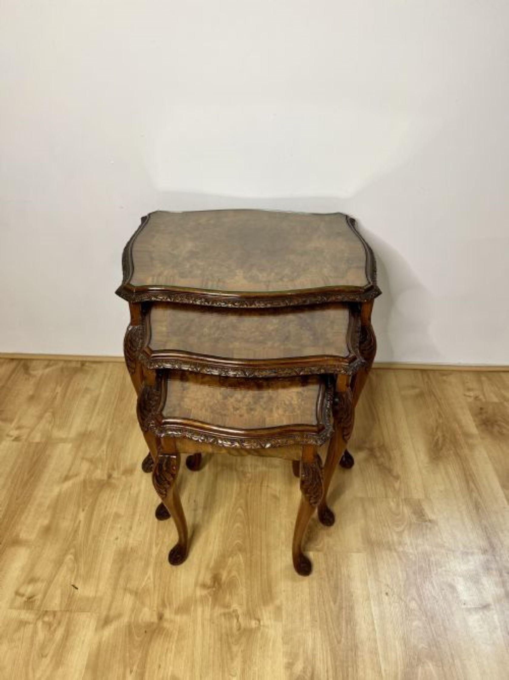 Outstanding quality antique burr walnut nest of three tables  2