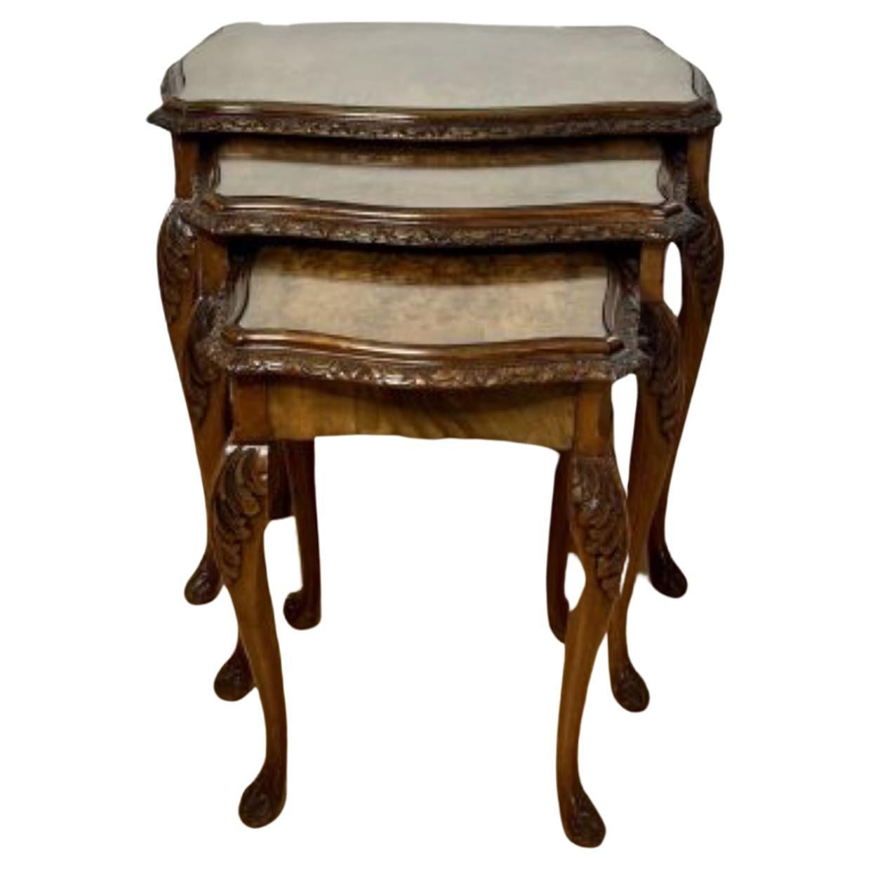 Outstanding quality antique burr walnut nest of three tables 