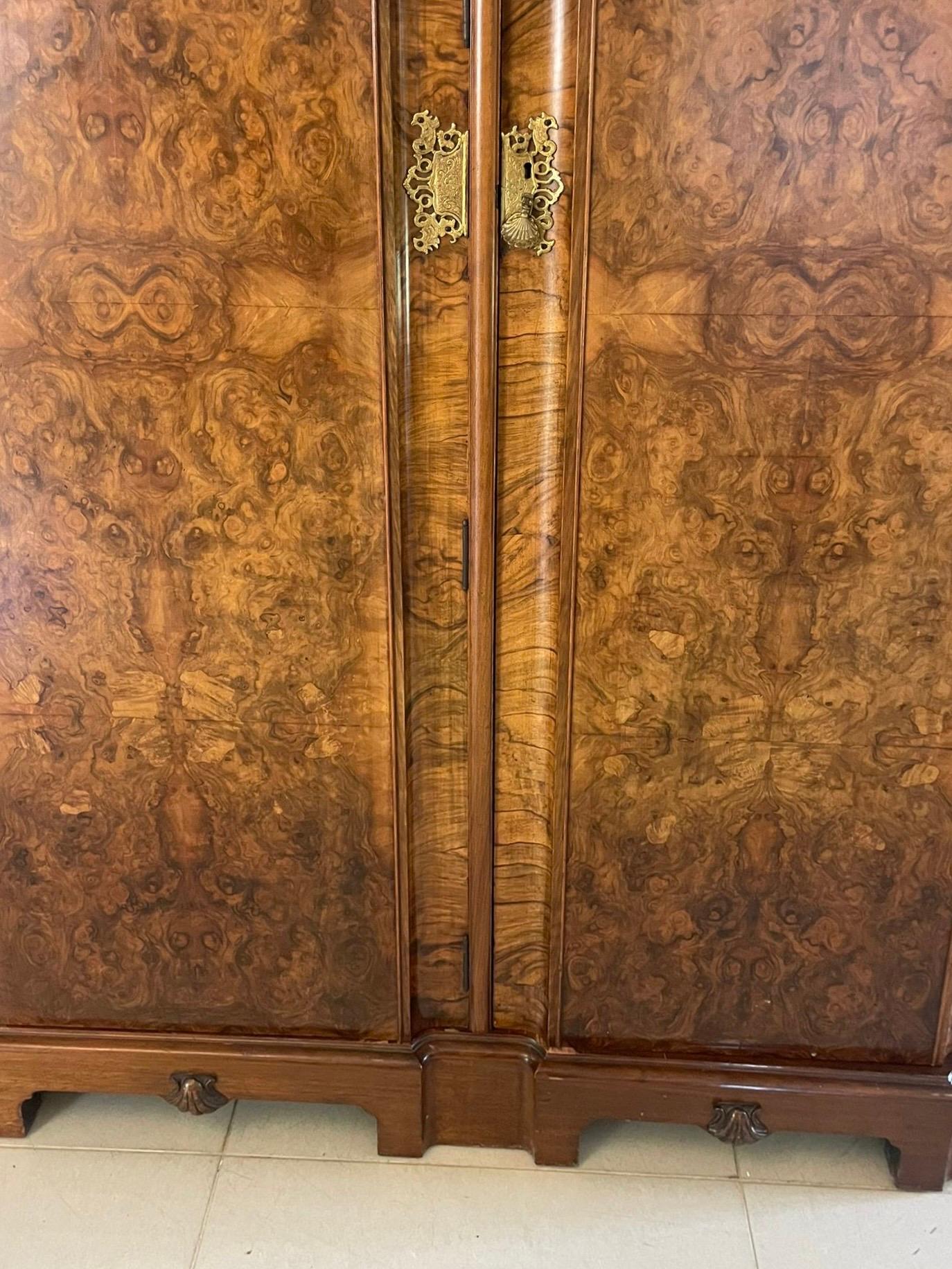 Outstanding Quality Antique Carved Burr Walnut 3 Door Wardrobe 7