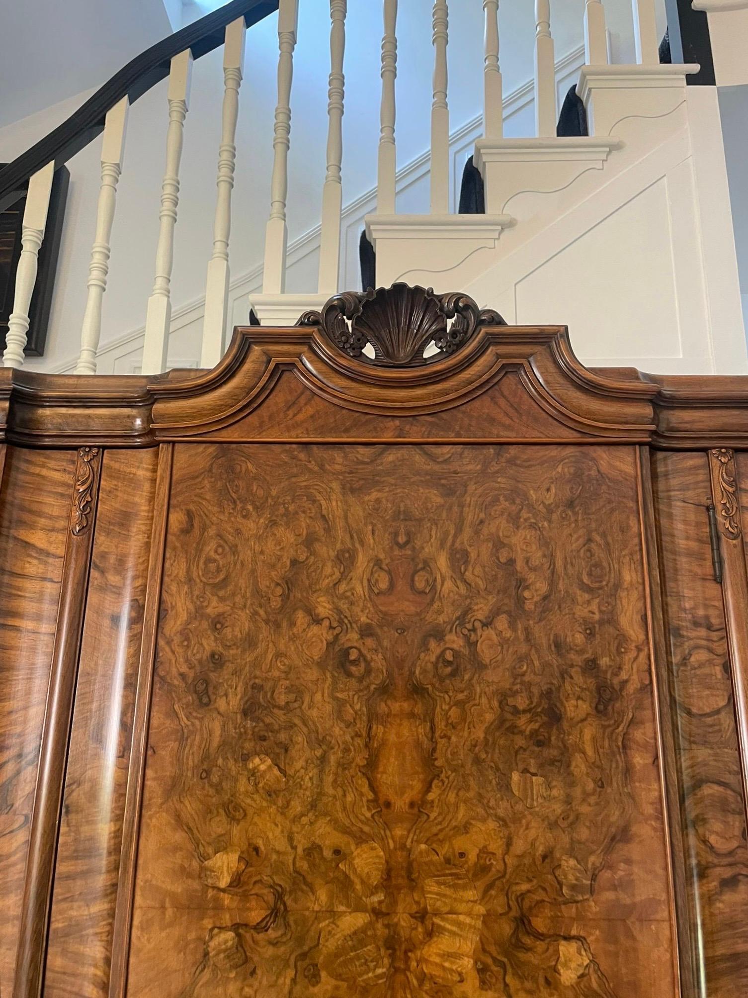 Outstanding Quality Antique Carved Burr Walnut 3 Door Wardrobe 8