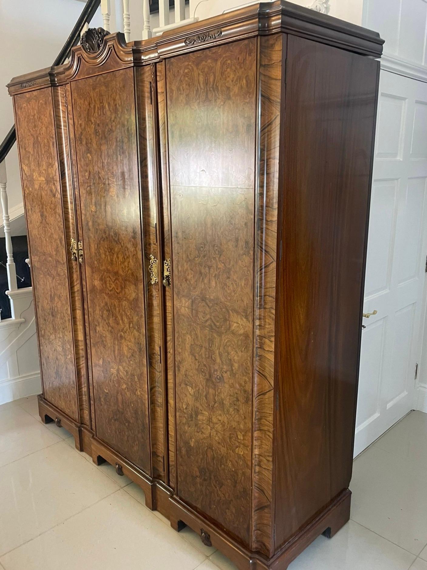 Outstanding Quality Antique Carved Burr Walnut 3 Door Wardrobe 9