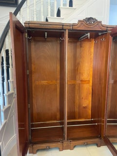 Outstanding Quality Antique Carved Burr Walnut 3 Door Wardrobe