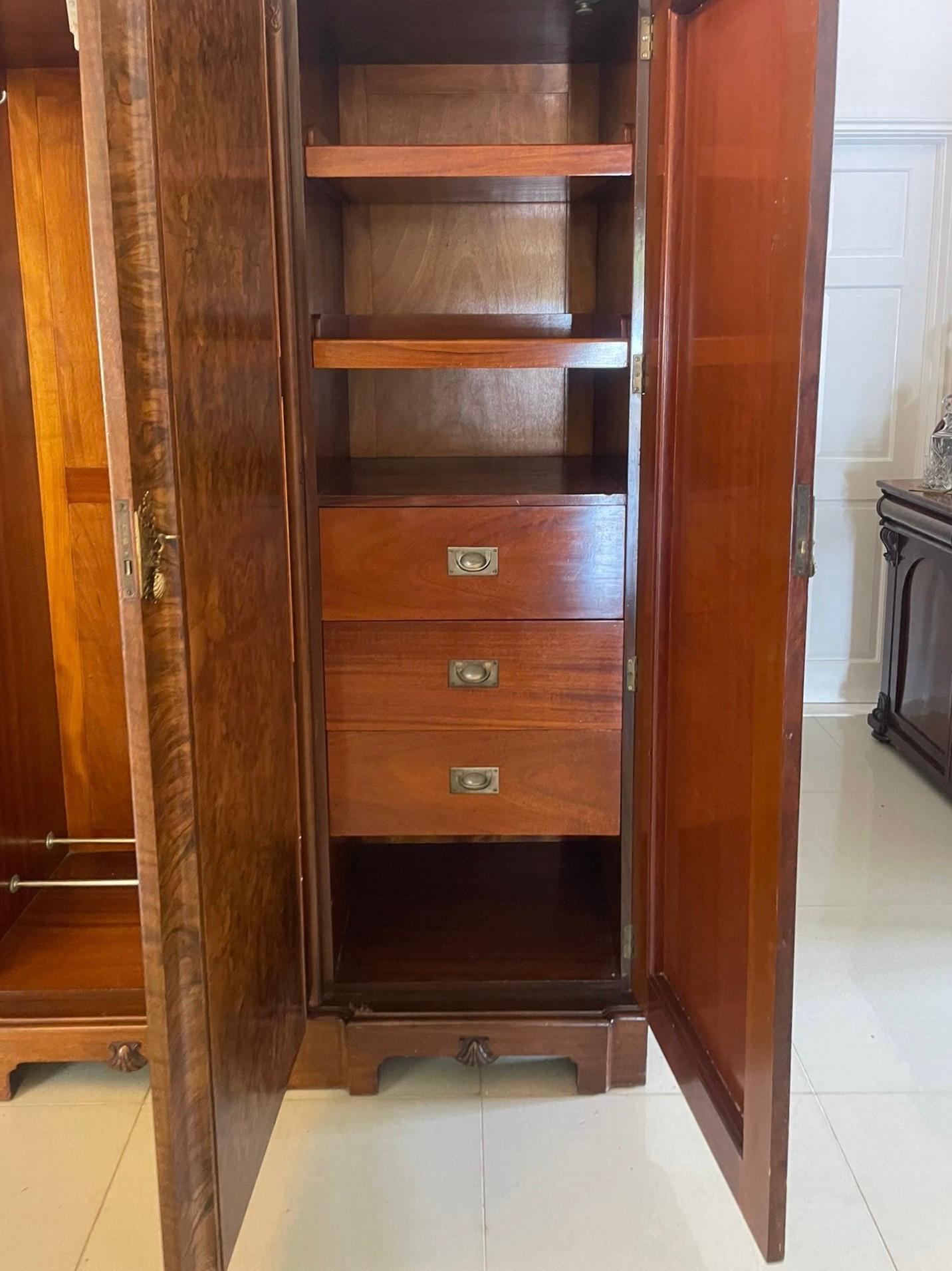 Outstanding Quality Antique Carved Burr Walnut 3 Door Wardrobe In Good Condition In Suffolk, GB