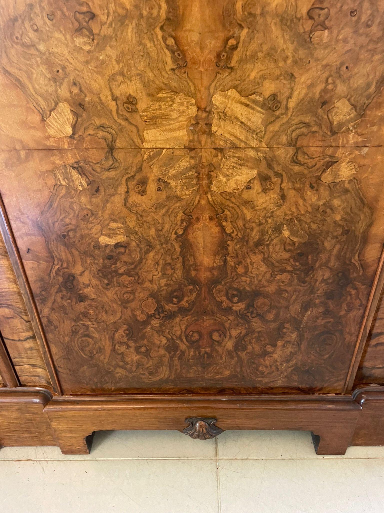 Outstanding Quality Antique Carved Burr Walnut 3 Door Wardrobe 1