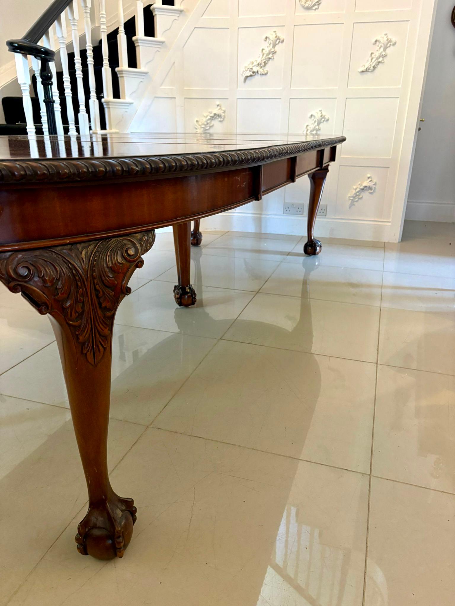 Outstanding Quality Antique Carved Mahogany 14 Seater Extending Dining Table For Sale 1