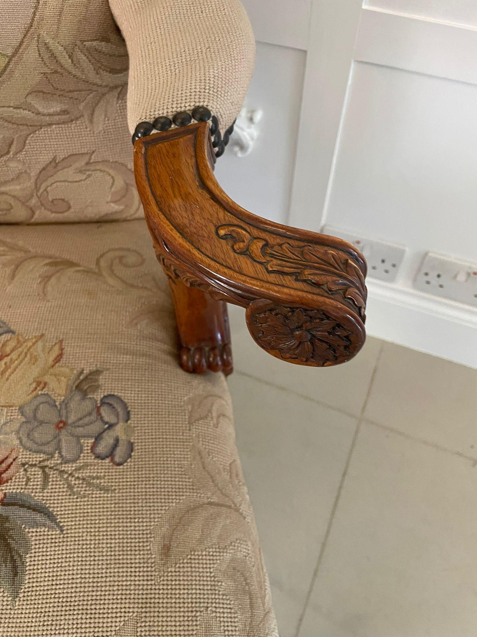 Outstanding Quality Antique Carved Mahogany Library Chair For Sale 6