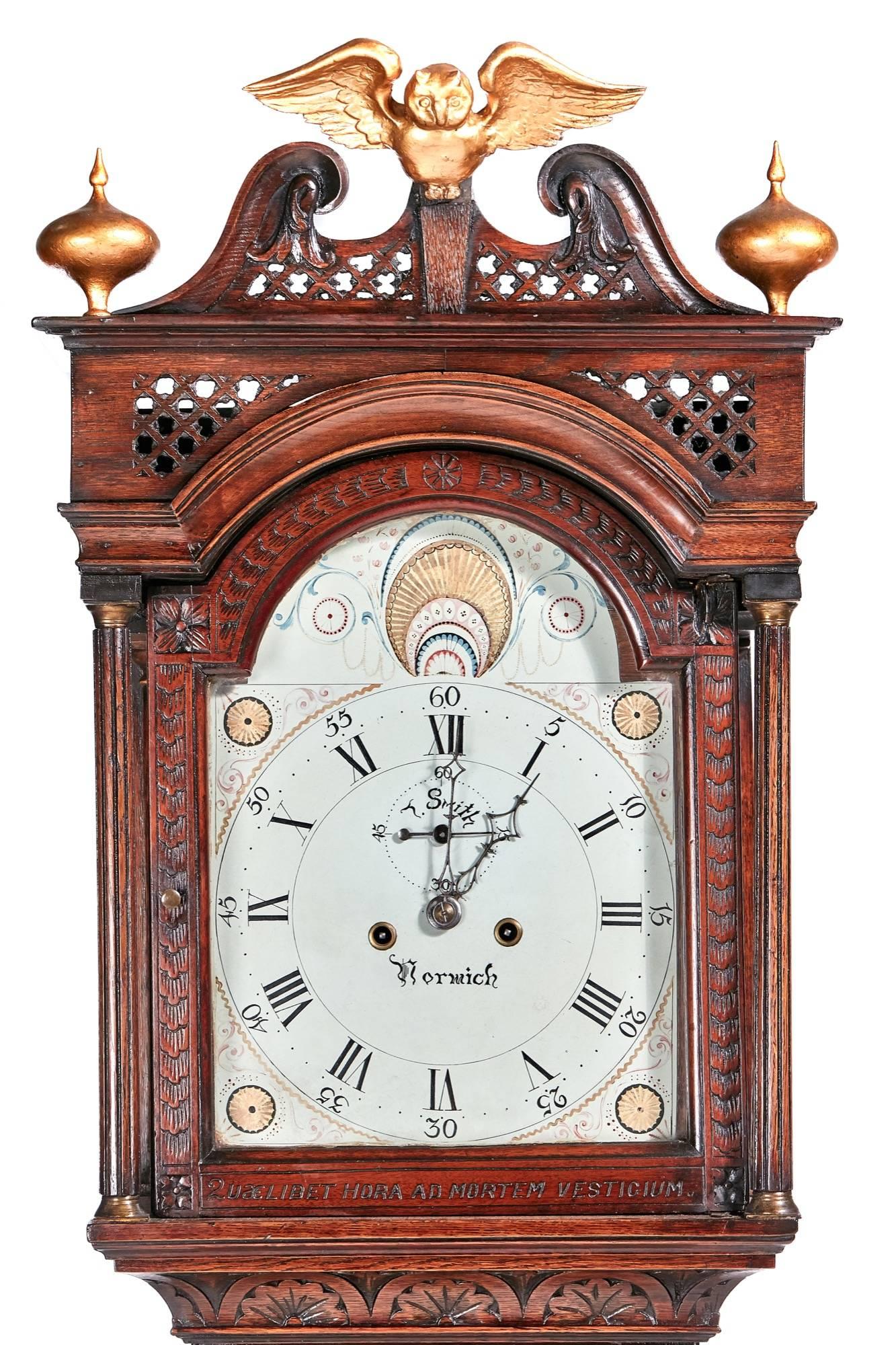 Outstanding Quality Antique Carved Oak 8 Day Grandfather Clock 6